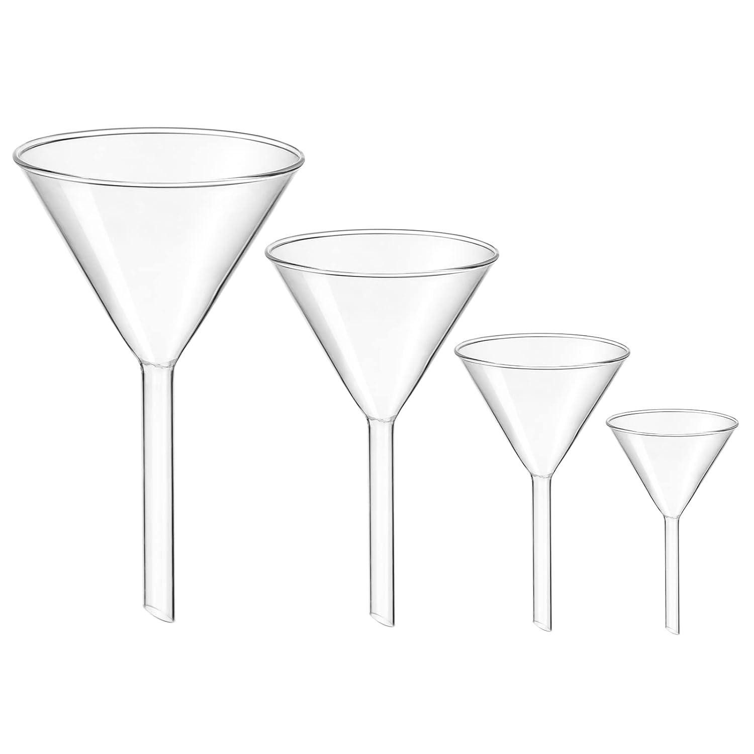 Glas 4er Set Glastrichter transparenter Kurzstiel 40 50 75 100 mm, Chemie