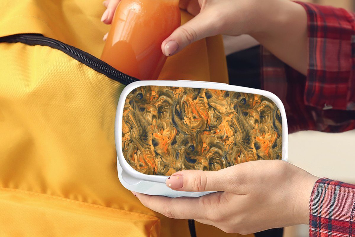 MuchoWow Lunchbox Farbe - Orange Kinder Braun (2-tlg), und Marmor Brotdose, Design, und für weiß - Jungs - Mädchen Kunststoff, Brotbox für Erwachsene, 