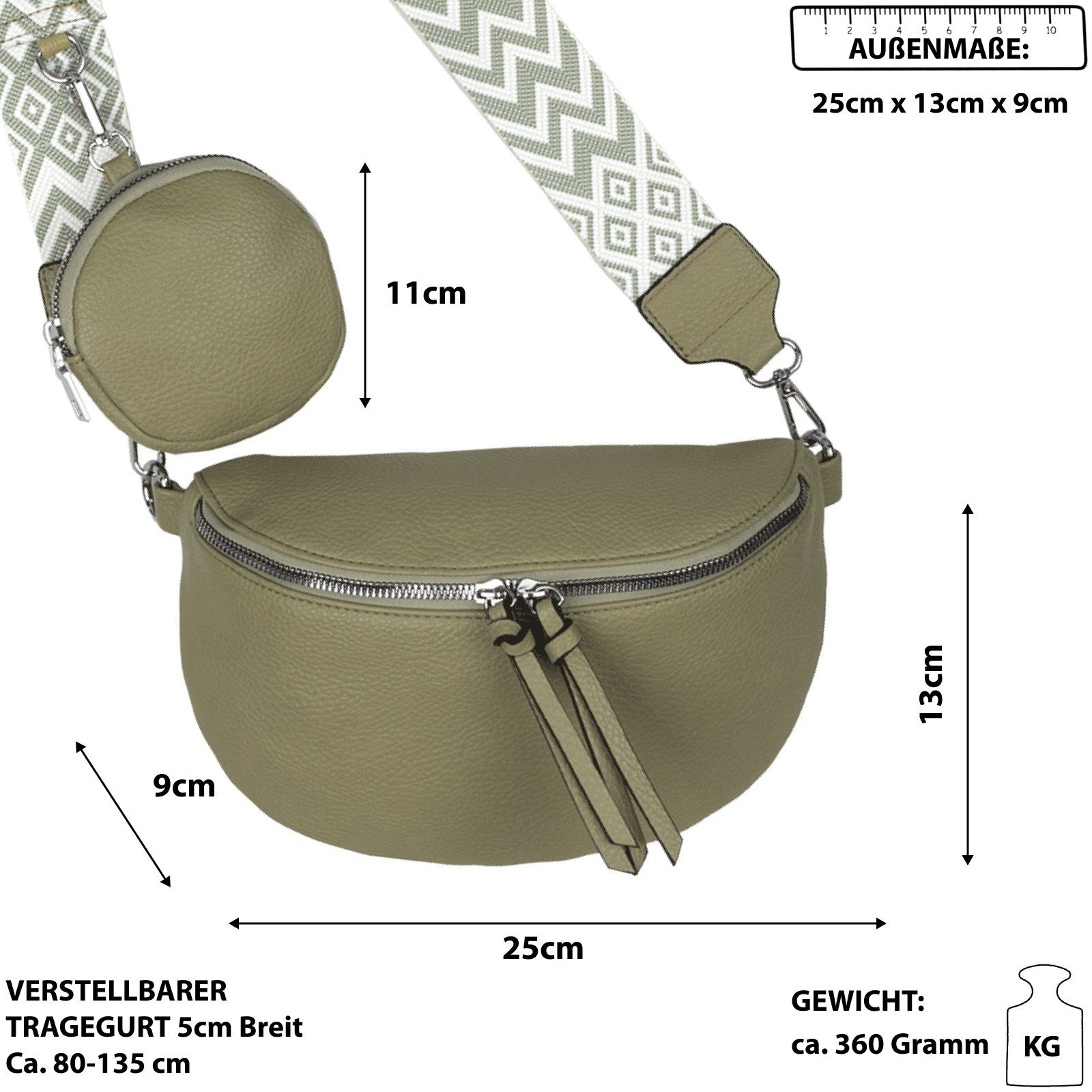 Umhängetasche Gürteltasche tragbar EAAKIE Crossbody-Bag Umhängetasche Hüfttasche Kunstleder CrossOver, als Bauchtasche GREEN Schultertasche, Italy-D,