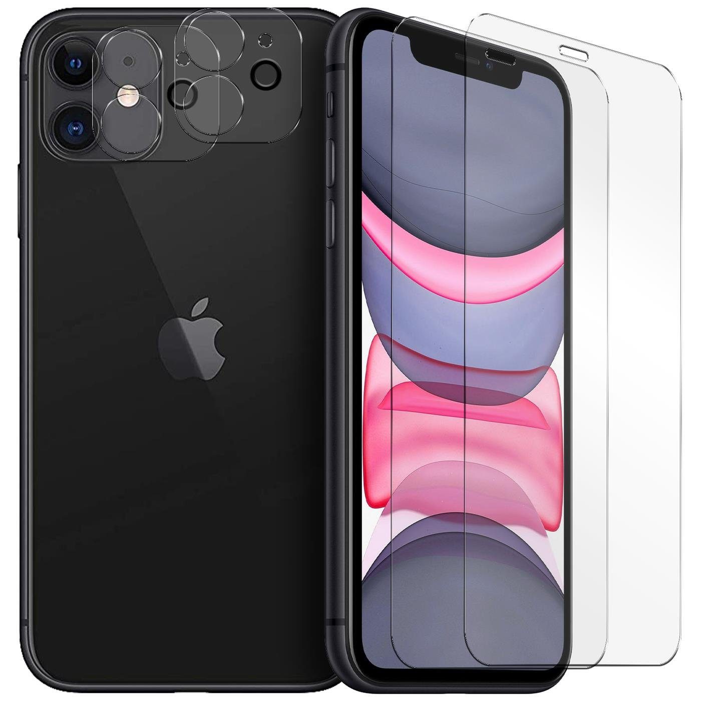 CoolGadget Schutzfolie Panzerfolie für iPhone 11, (Spar-Set 4in1, 2x Displayschutz, 2x Kameraschutz), Panzerglas Schutzfolie für Apple iPhone 11 Folie