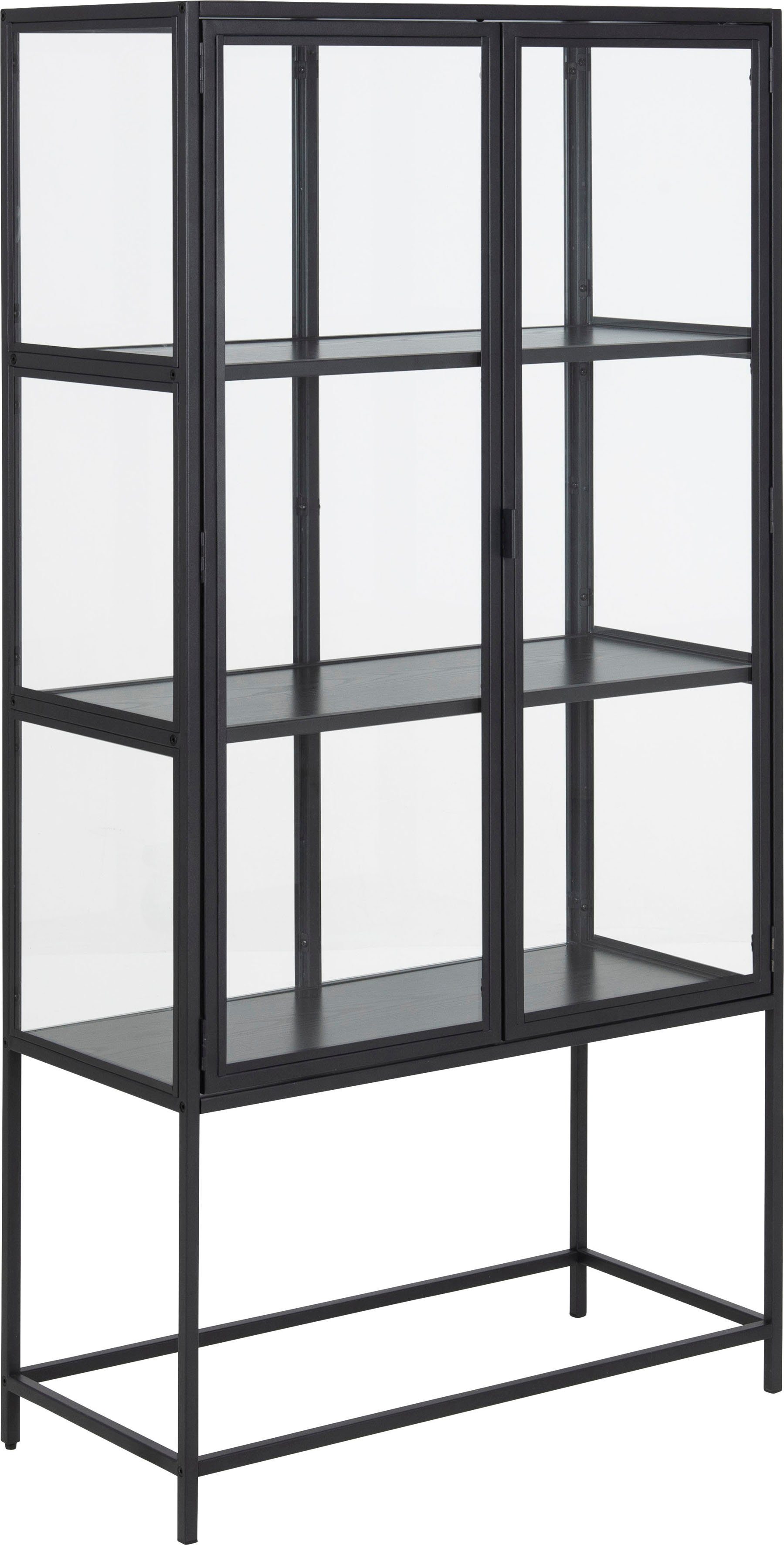 GROUP Glasvitrine / ebuy24 x Esche und matt schwarz Einlegeböden, 150 ACTONA cm B: 77 H: schwarz Metallrahmen, mit Glastüren 3