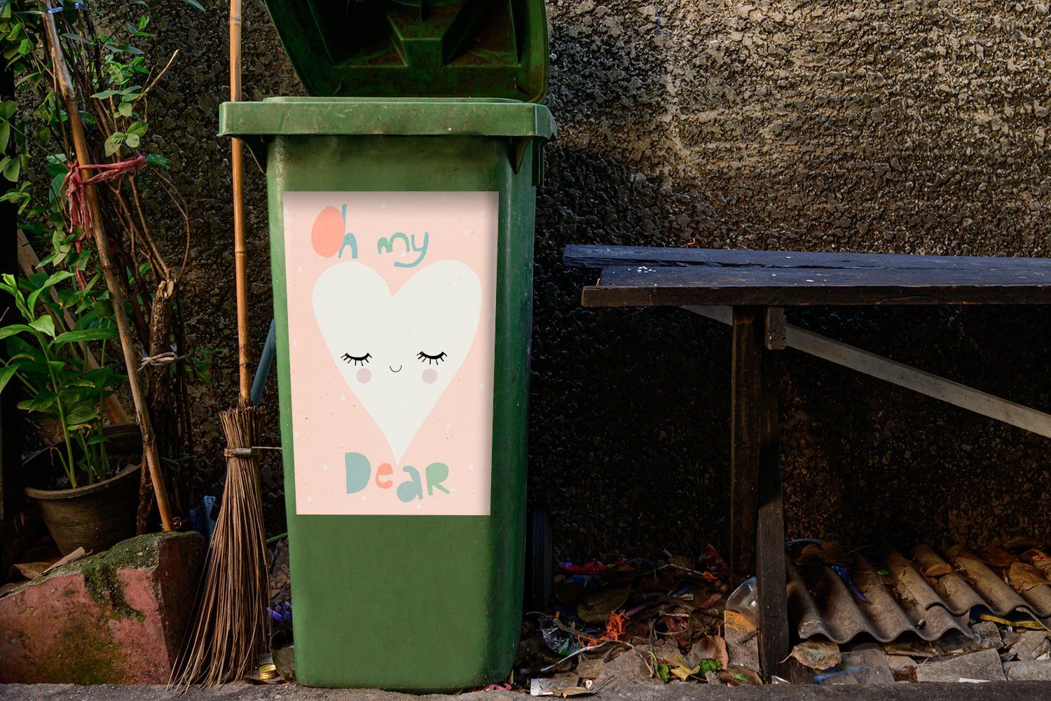 St), Mülleimer-aufkleber, Zitat - - MuchoWow - Mülltonne, Wandsticker Oh mein Lieber Herz Container, Abfalbehälter (1 Sticker, Pastell