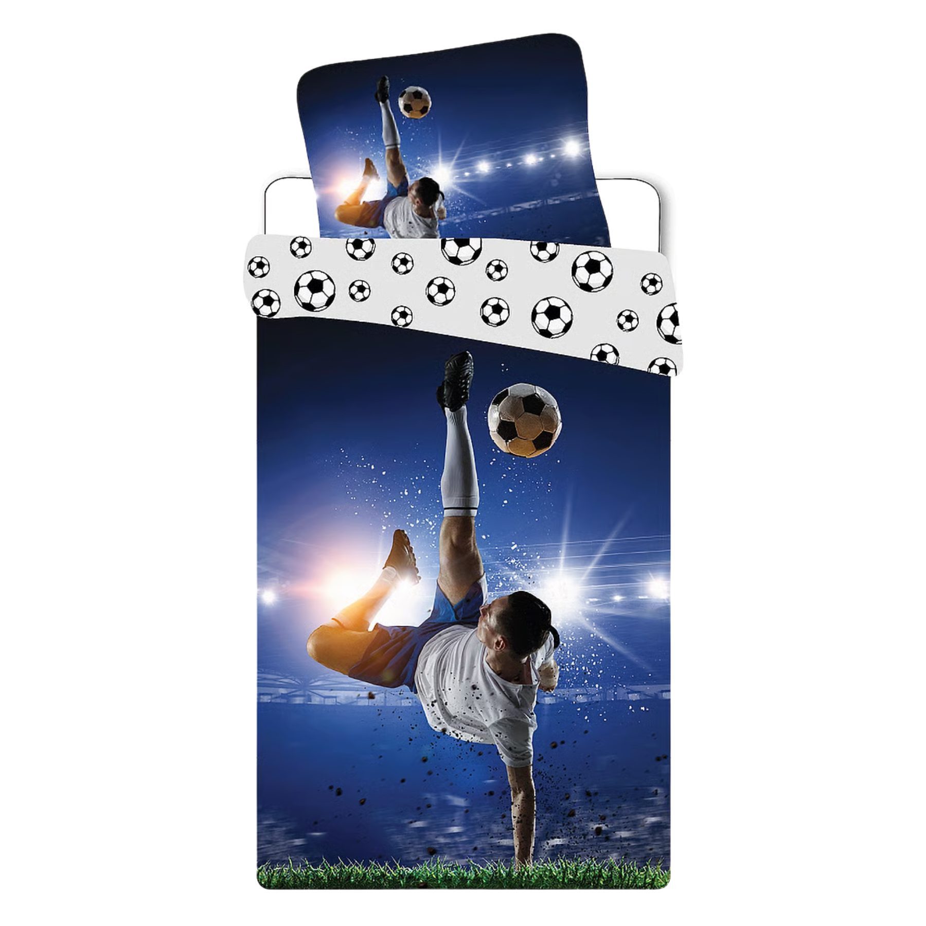 COFI 1453 Bettwäsche Fußball Blau Bettbezug Kissenbezug Baumwolle 140 × 200 cm, Baumwolle