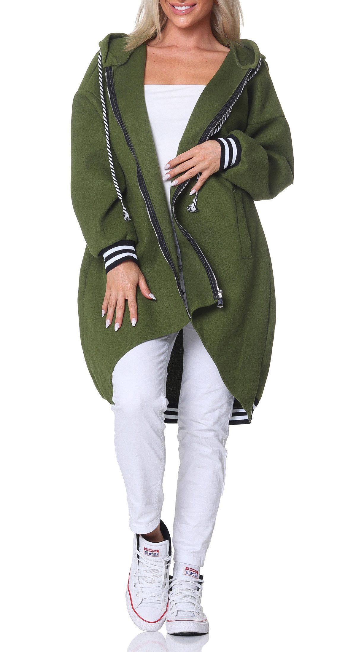 simaranda Kapuzennickijacke Damen Sweatjacke 5410 38-44 Olive mit Kapuze günstig online kaufen