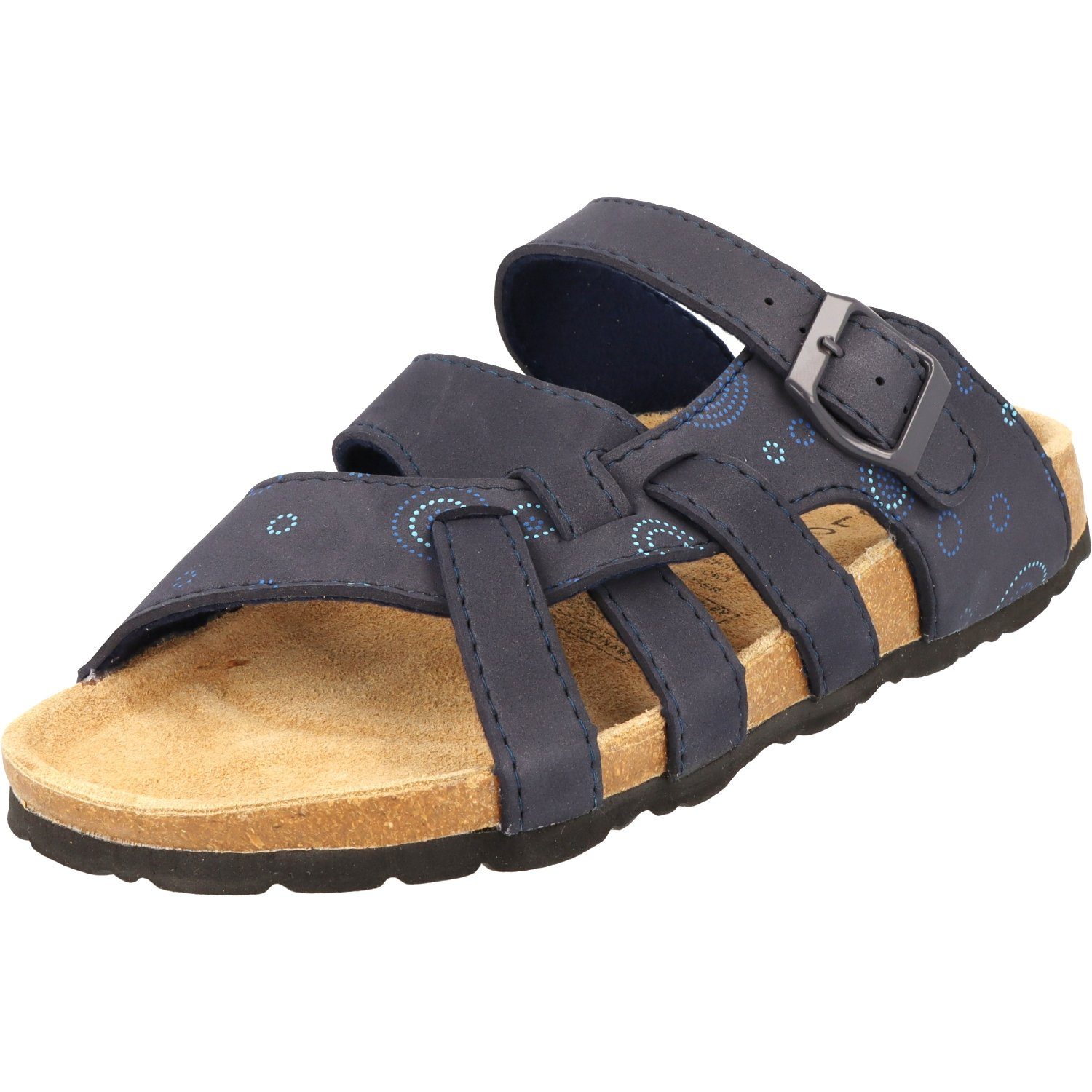 Cloxx Damen Schuhe T67913 Hausschuhe Sandale Lederfußbett Pantolette Dunkelblau