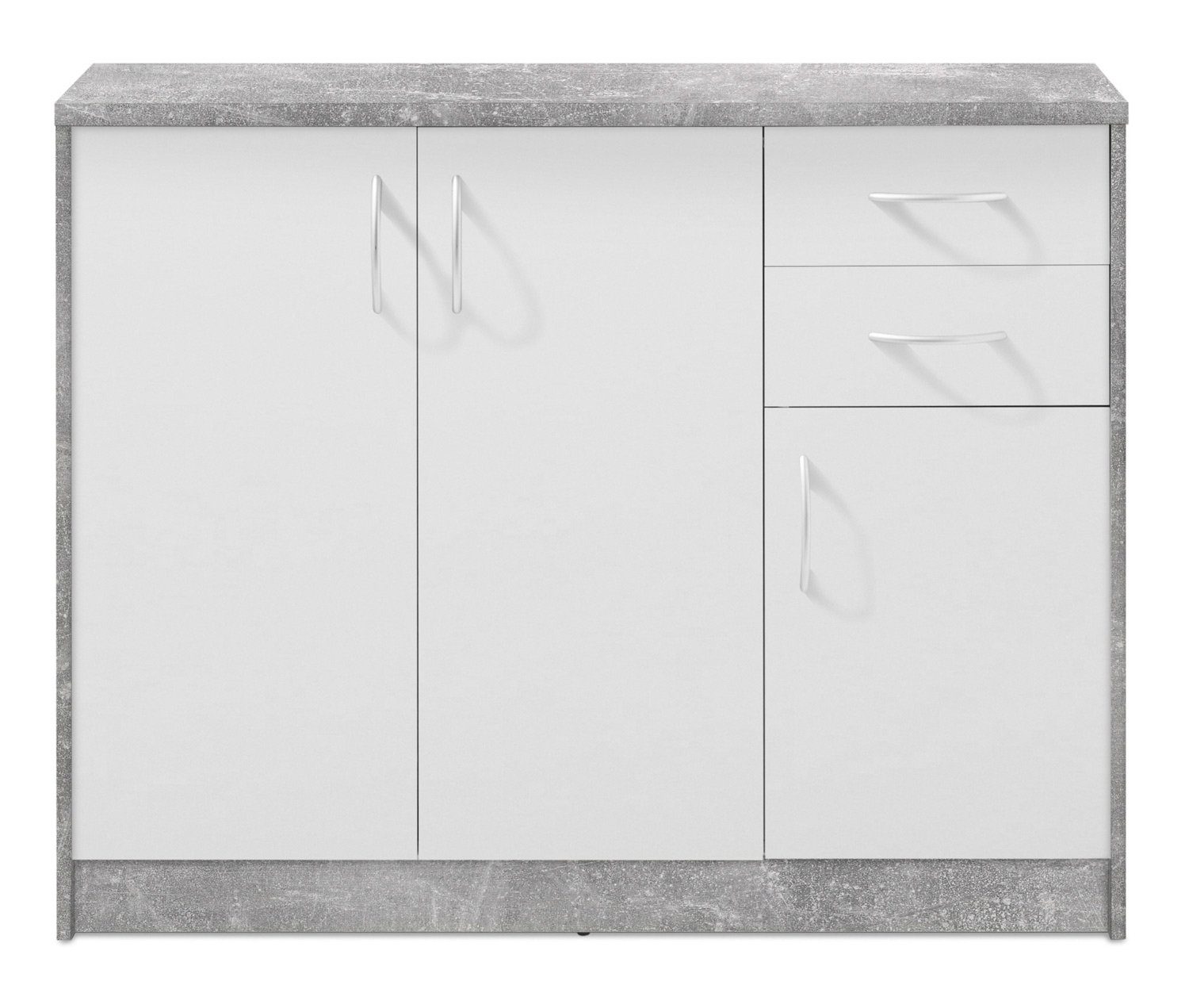 Kommode OPTIMUS, B 109 x H Weiß 112 matt, Schubladen cm, 2 Betondekor, Türen, 3