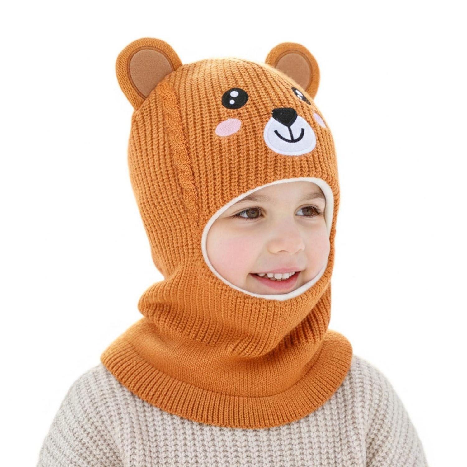 LuxusKollektion Sturmhaube Schlupfmütze Baby Kinder Wintermütze Thermo Fleece Orange