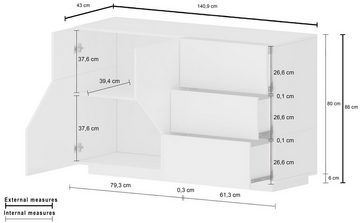 freiraum Sideboard Ragusa, in weiß hochglanz/ahorn pereira - 140x86x43 (BxHxT)
