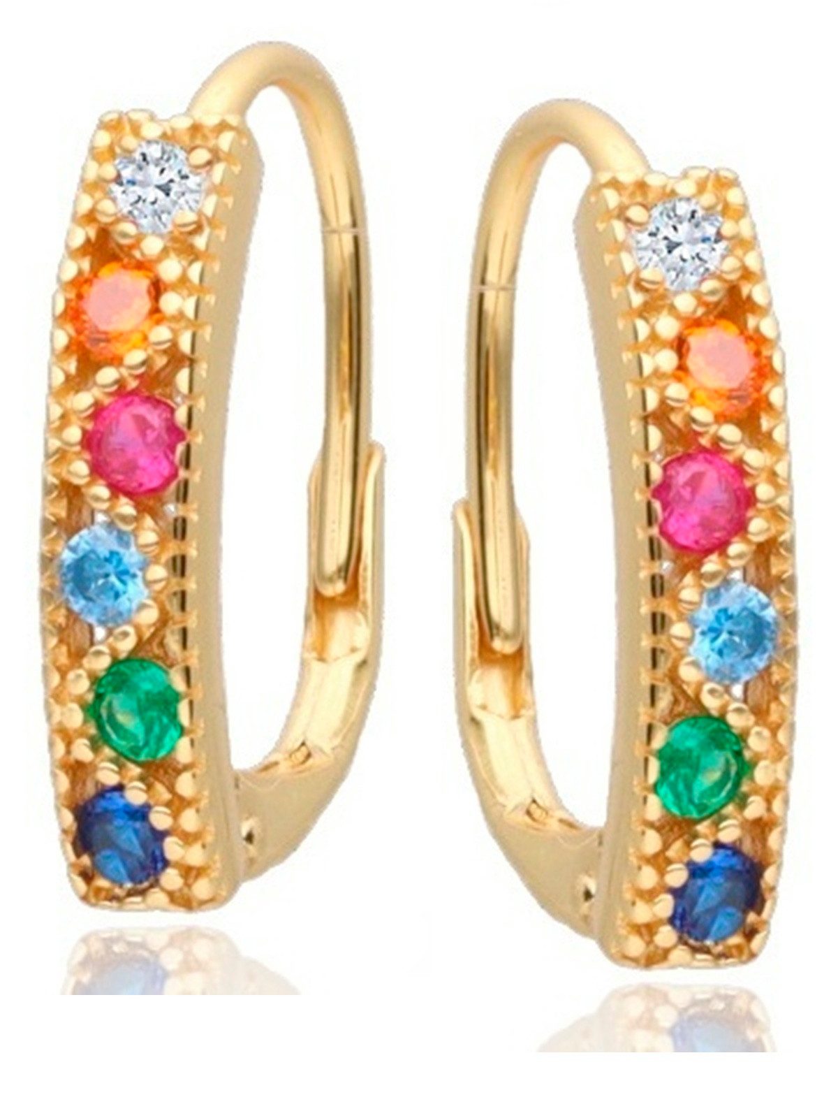 Goldene Hufeisen Paar Creolen Creolen Gold Bunte Zirkonia 925 18k Gelbgold günstig online kaufen