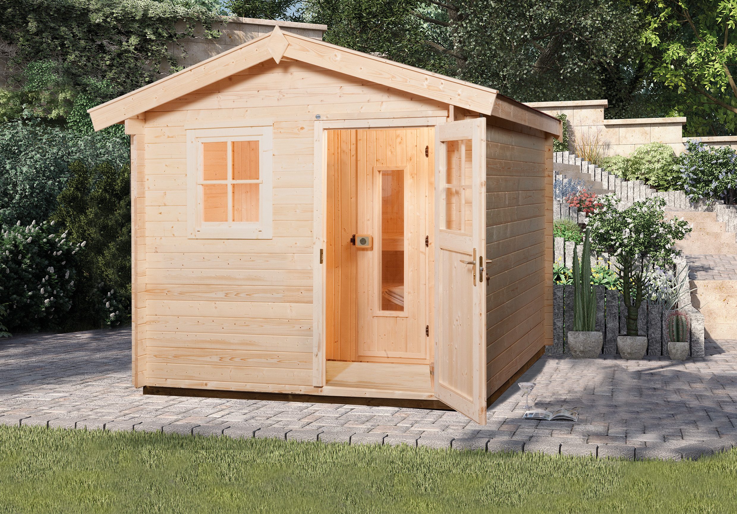 weka Saunahaus Mikkeli, BxTxH: 300 x 284 x 255 cm, 28 mm, Saunahaus inkl.hochwertiger Elementsauna