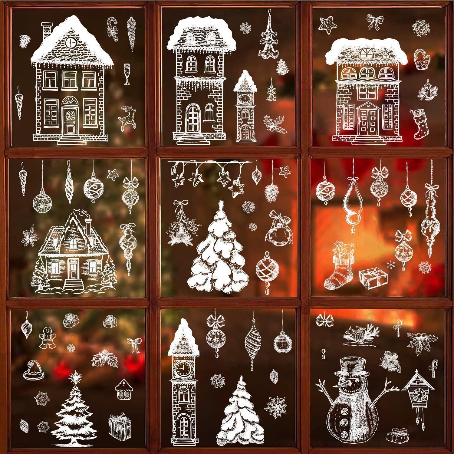LuxusKollektion Fensterbild Fensterbilder Weihnachten 9Stk. Selbstklebend PVC Weiß