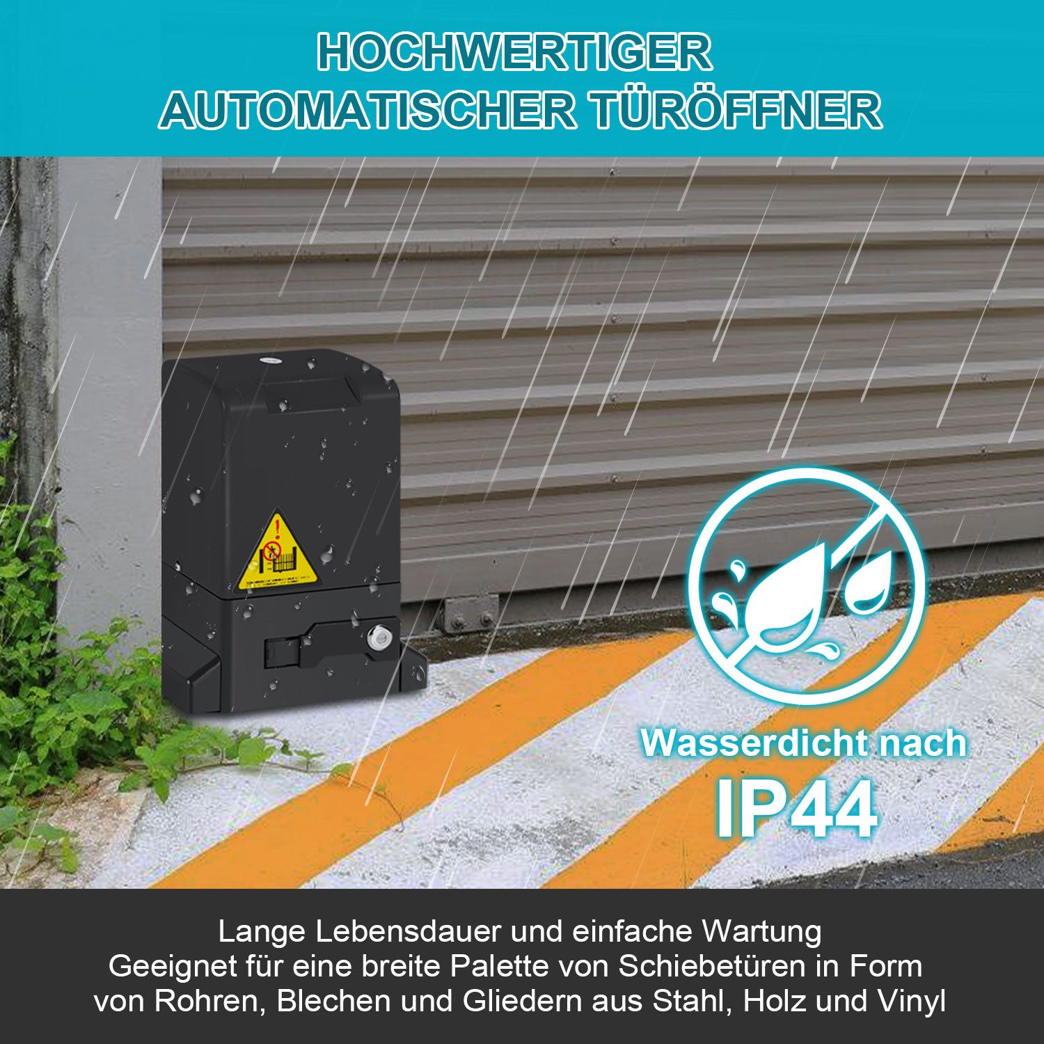Clanmacy Schiebetorantrieb Torantrieb 370W Toröffner Motor 800kg Schiebetor Antrieb Komplett-Set, mit Gleitschiene, (IP44 wasserdicht, mit 2 orangen Schlüssel u – Bild 5 von 5