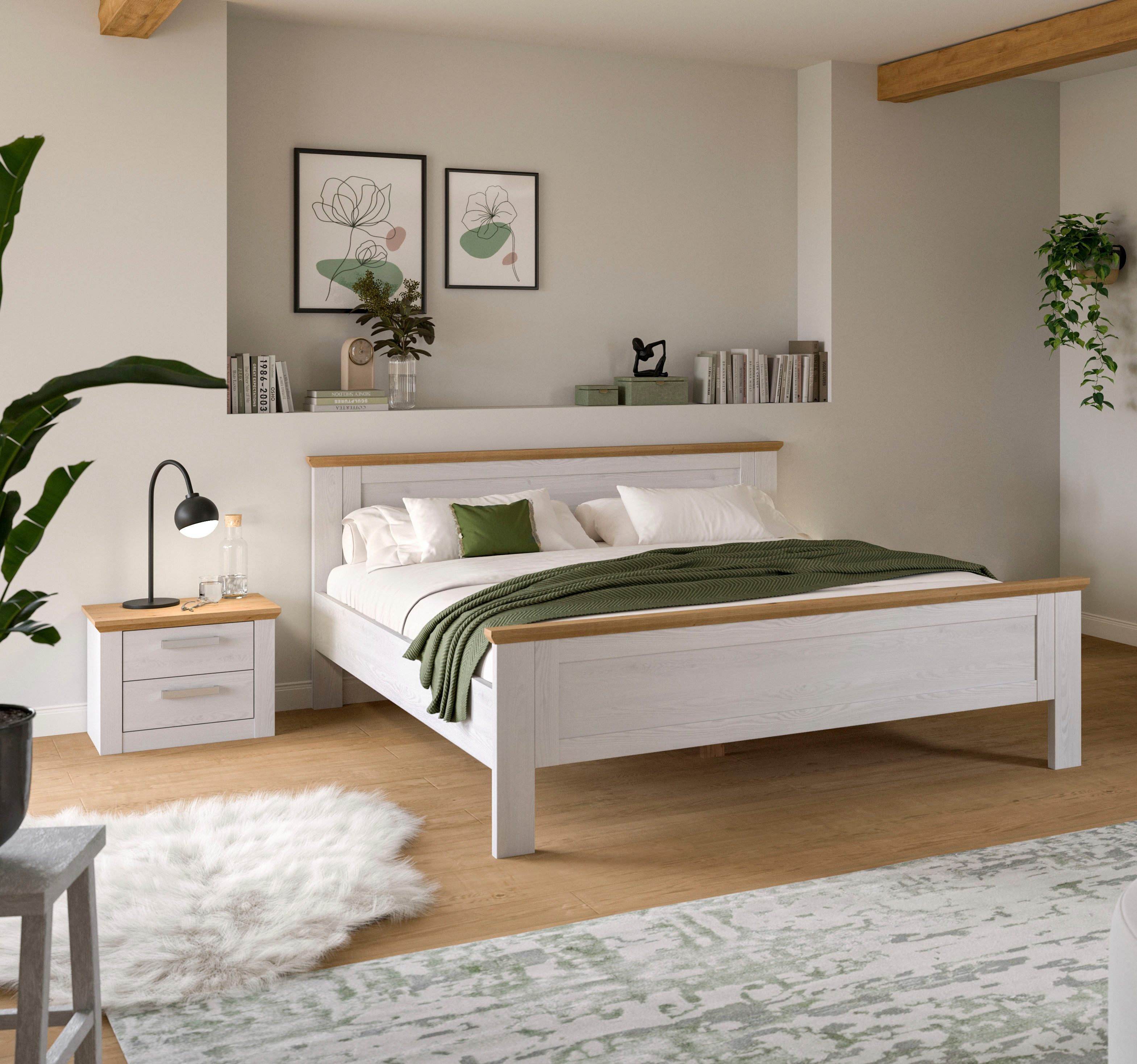 Home affaire Schlafzimmer-Set COSENZA, 2-teilig., best. aus: Bettgestell & Nachttisch, (2-tlg., Matratzengröße 180x200 cm, viel Stauraum, ohne Lattenrost & Matratze), Schlafzimmer, Schlafen, Set, Kombination, Bettanlage