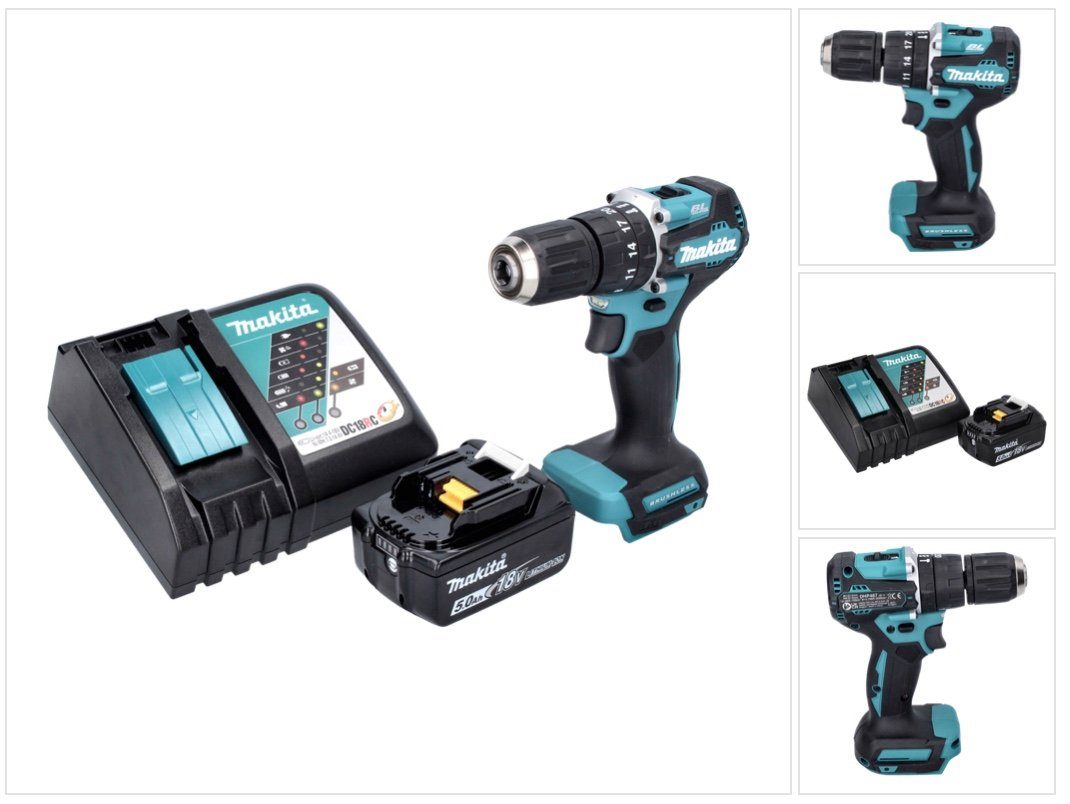 Makita Schlagbohrmaschine DHP 487 RT1 Akku Schlagbohrschrauber 18 V 40 Nm Brushless + 1x Akku 5