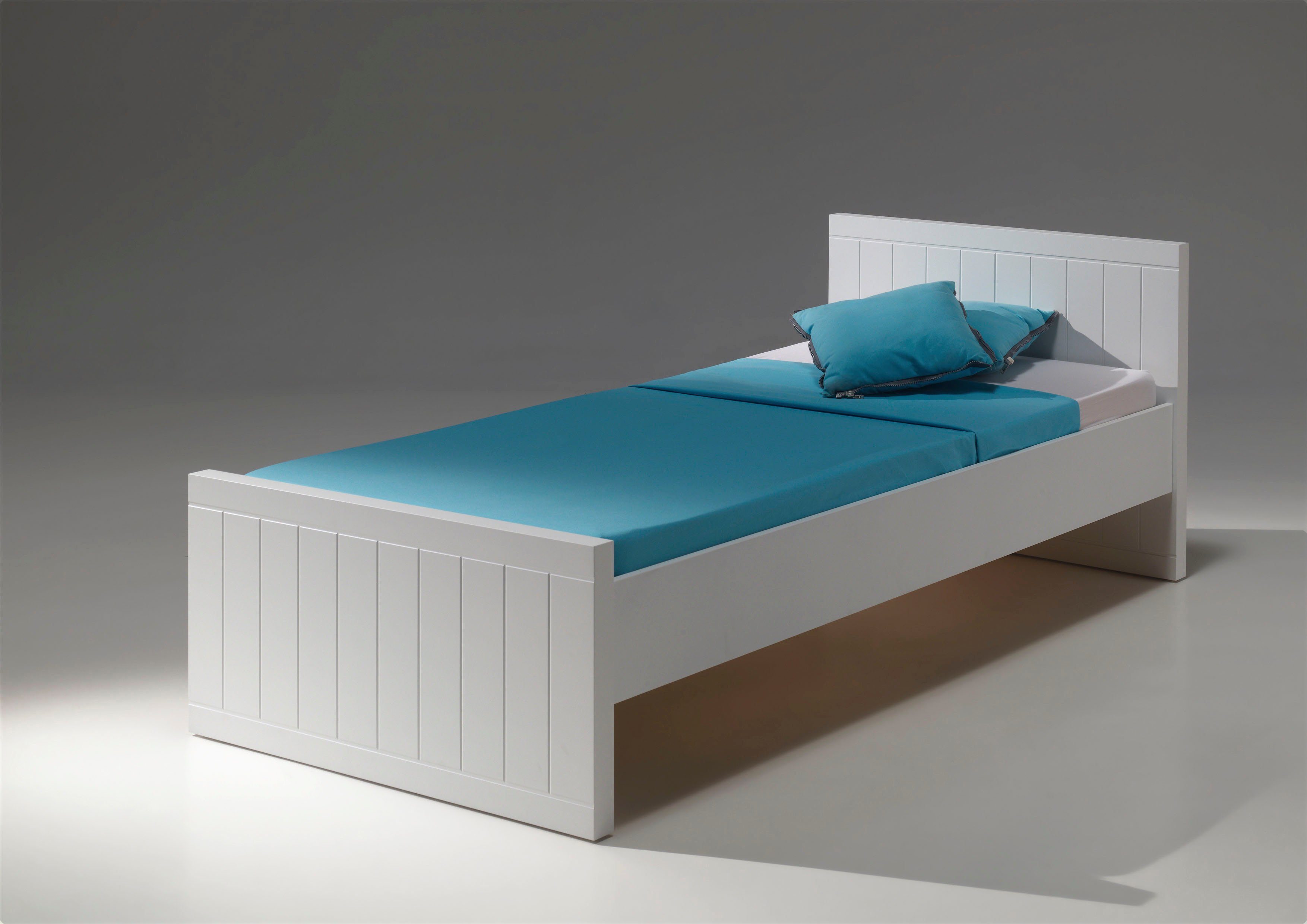 Einzelbett Robin, Liegefläche 90/200 cm, MDF weiß lackiert, gradliniges Desin