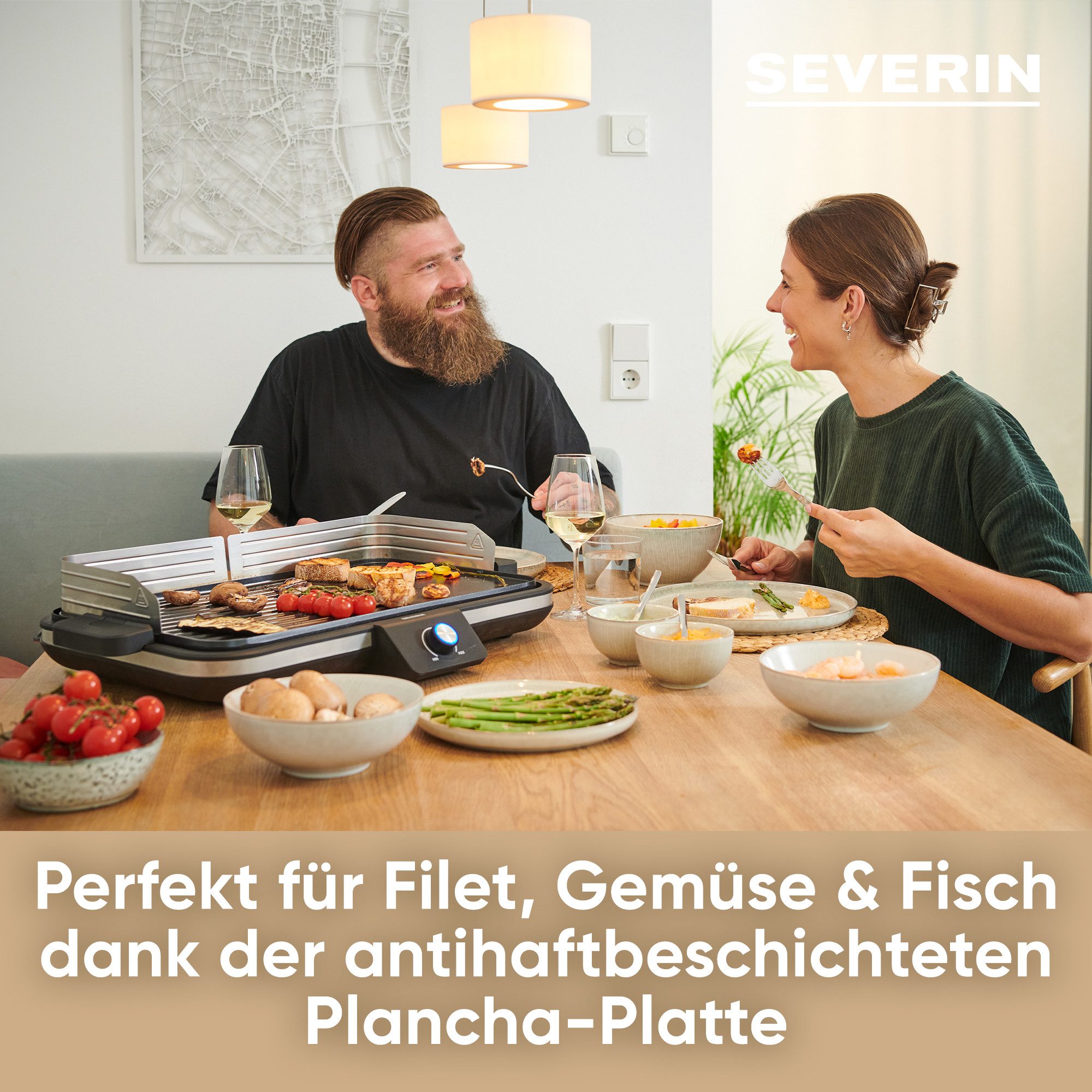 Severin Tischgrill Plancha, PG 8564, 2300 W, Nach wenigen Minuten kann der Grillspaß beginnen