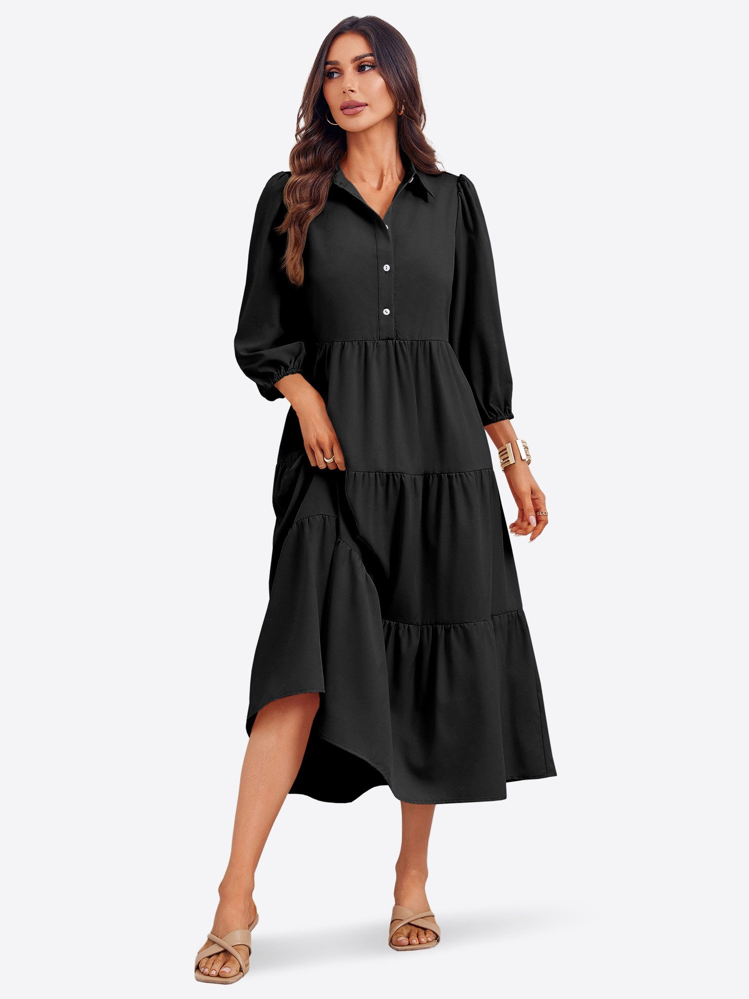 Imily Bela Blusenkleid Damen 3/4-Ärmel Hemdkleid (Packung, 1-tlg., 1per-Pack) mit Knöpfen