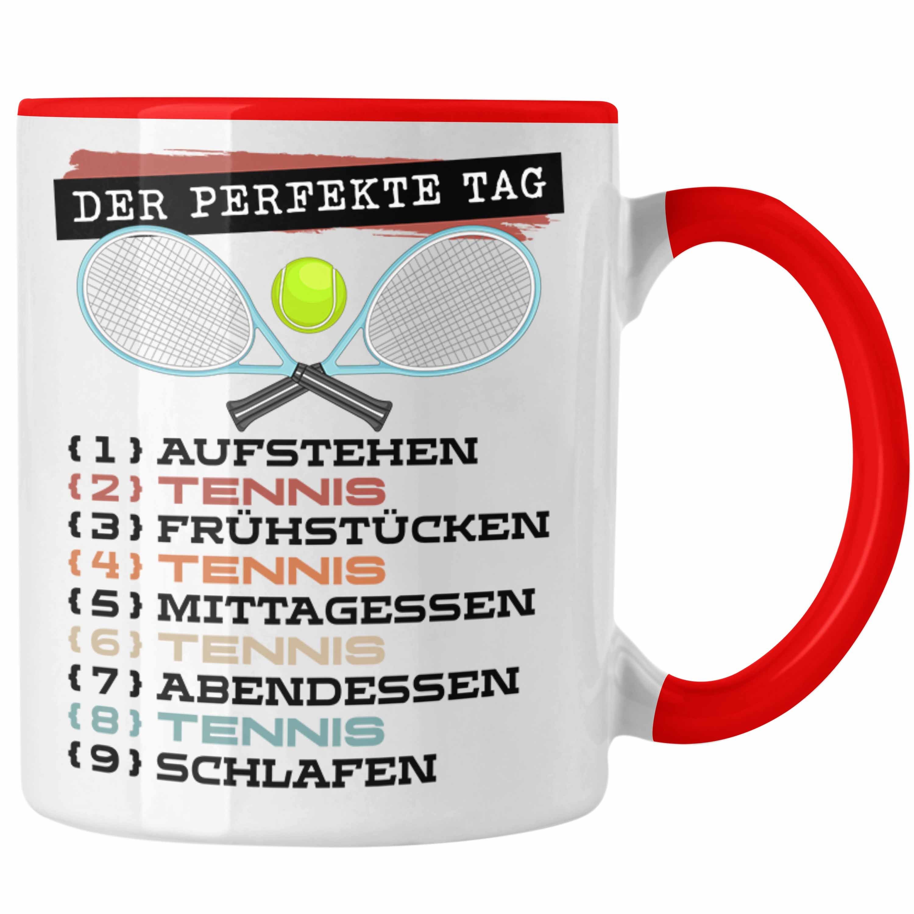 Trendation Tasse Trendation - Tennis Tasse Geschenk Becher Der Perfekte Tag Tennis-Spie Rot