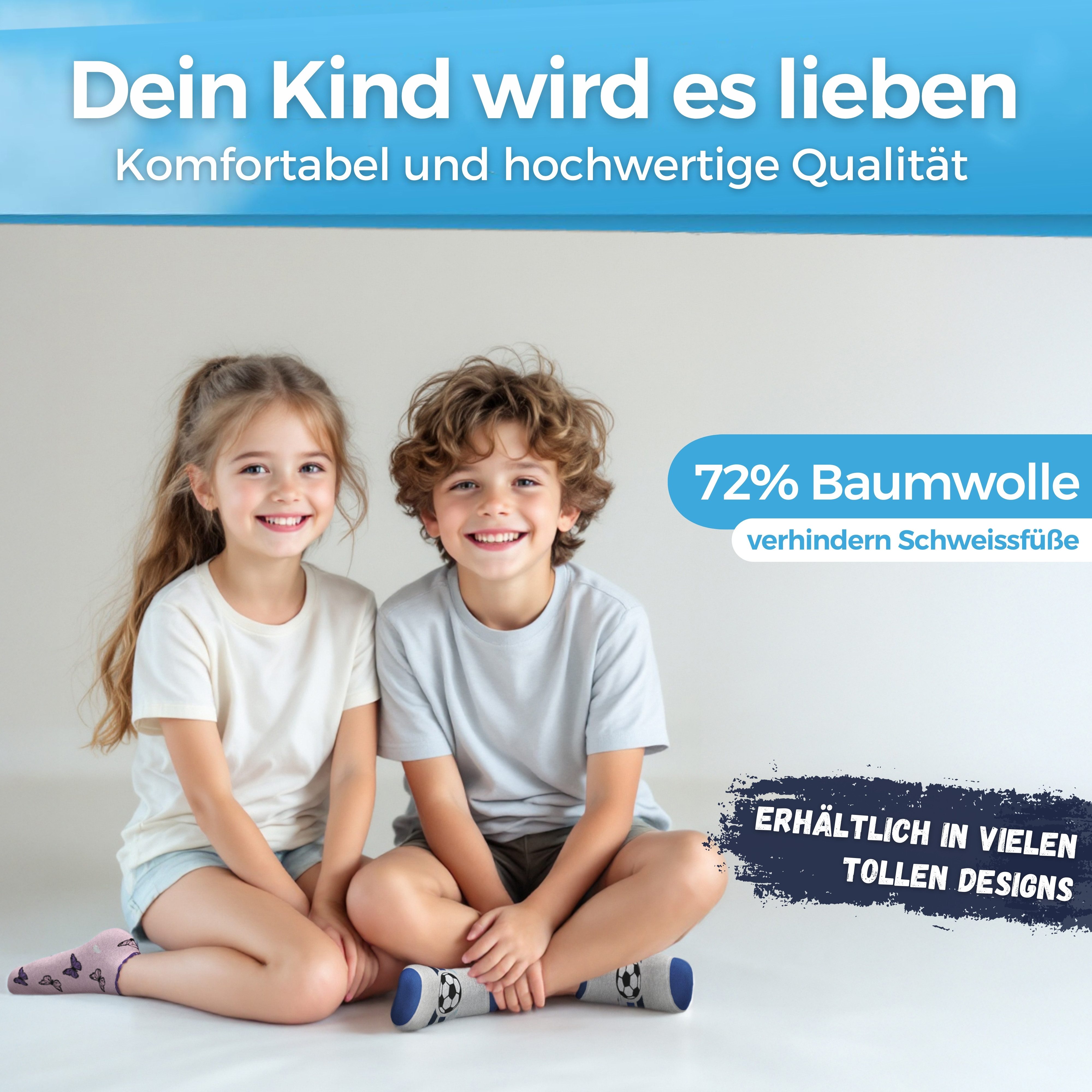 MEDOLY Sneakersocken für Kinder (10 Paar) Socken Mädchen & Jungen, aus 72% Baumwolle - ohne einschneidenden Bund
