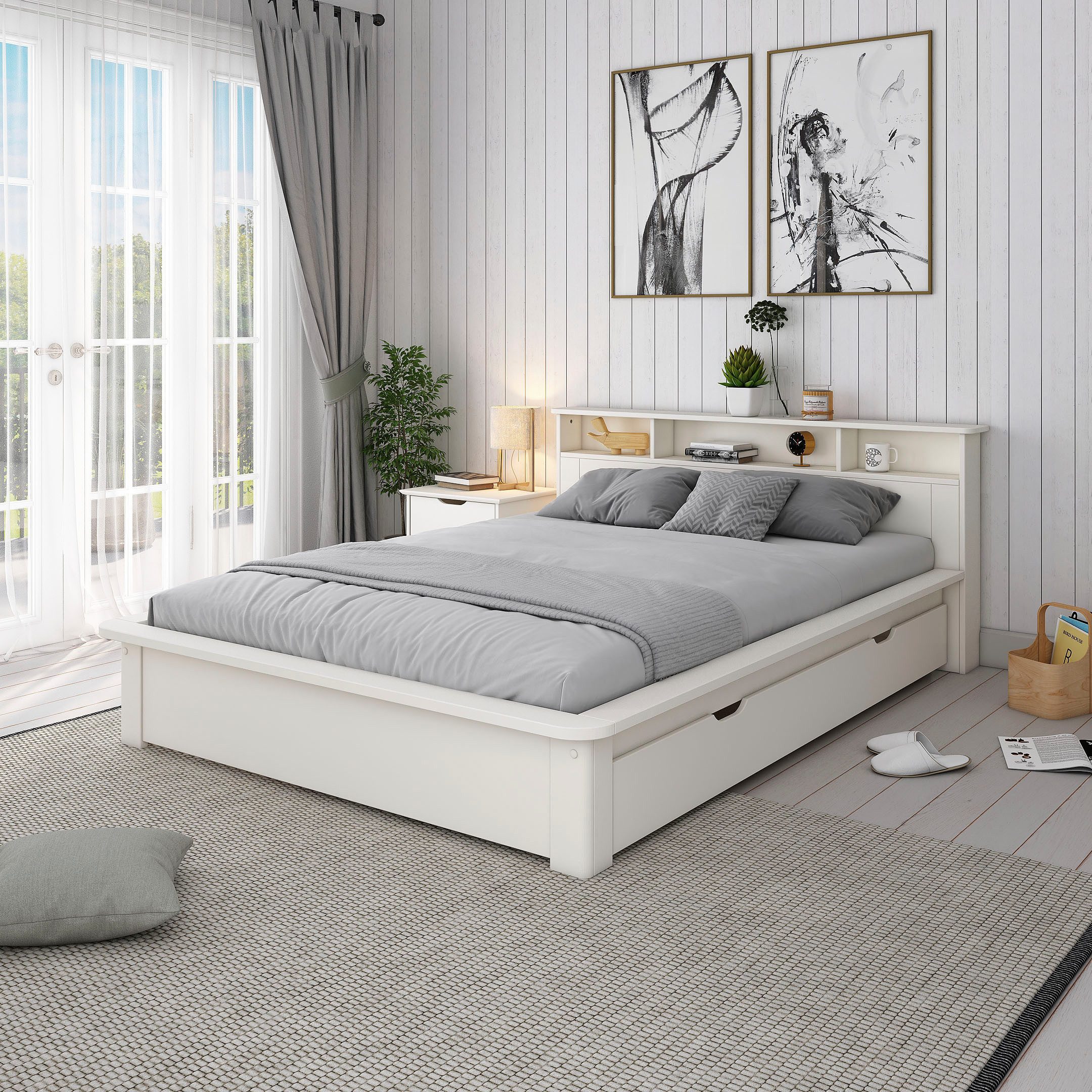 OTTO home Massivholzbett "KERO"Stauraum im Kopfteil, zertifiziertes Massivholz (Kiefer), optional mit Schublade