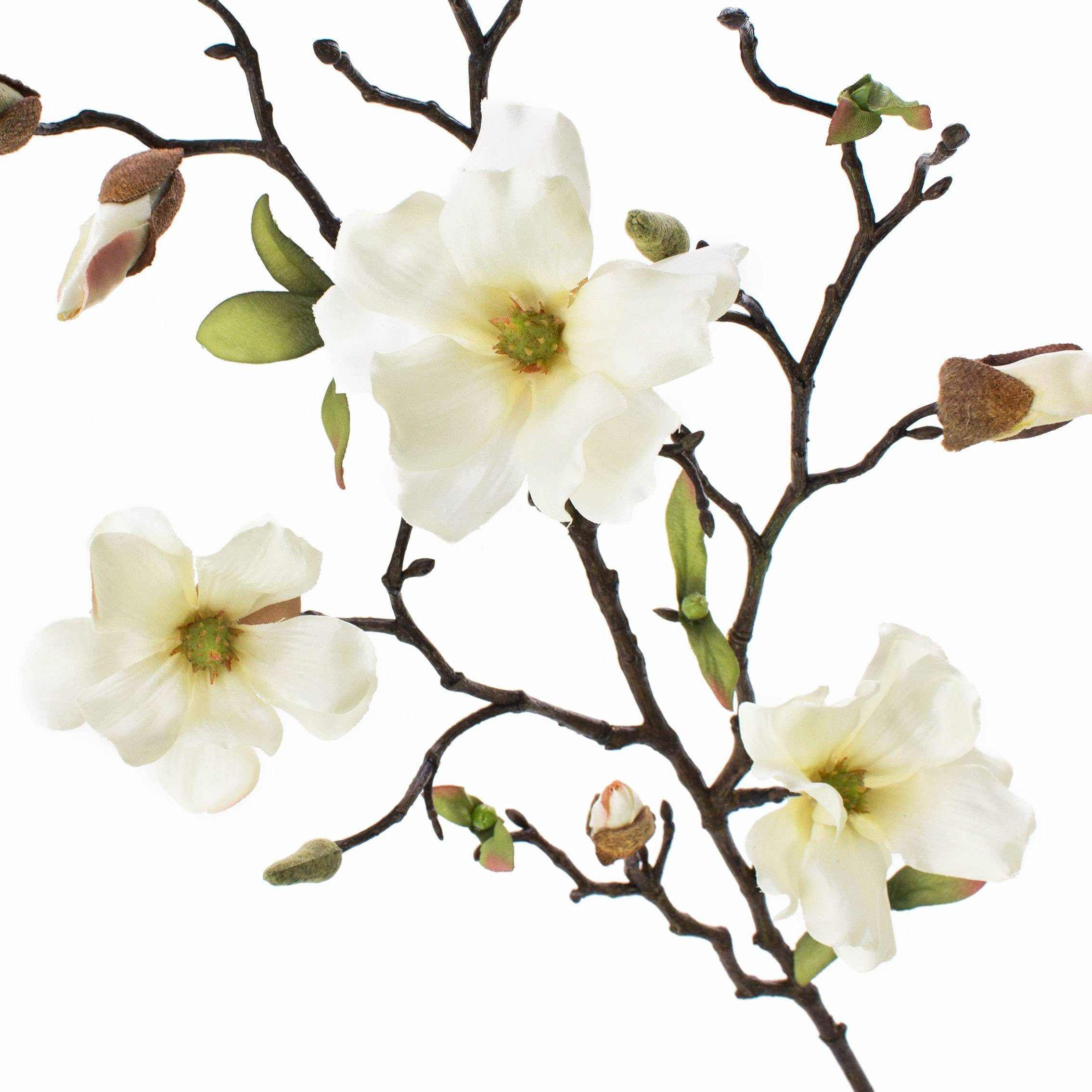 Kunstzweig Kunstblume Magnolienzweig LILO, 4 Blüten, Knospen, Creme - weiß, 75cm Magnolie, artplants, Höhe 75.0 cm