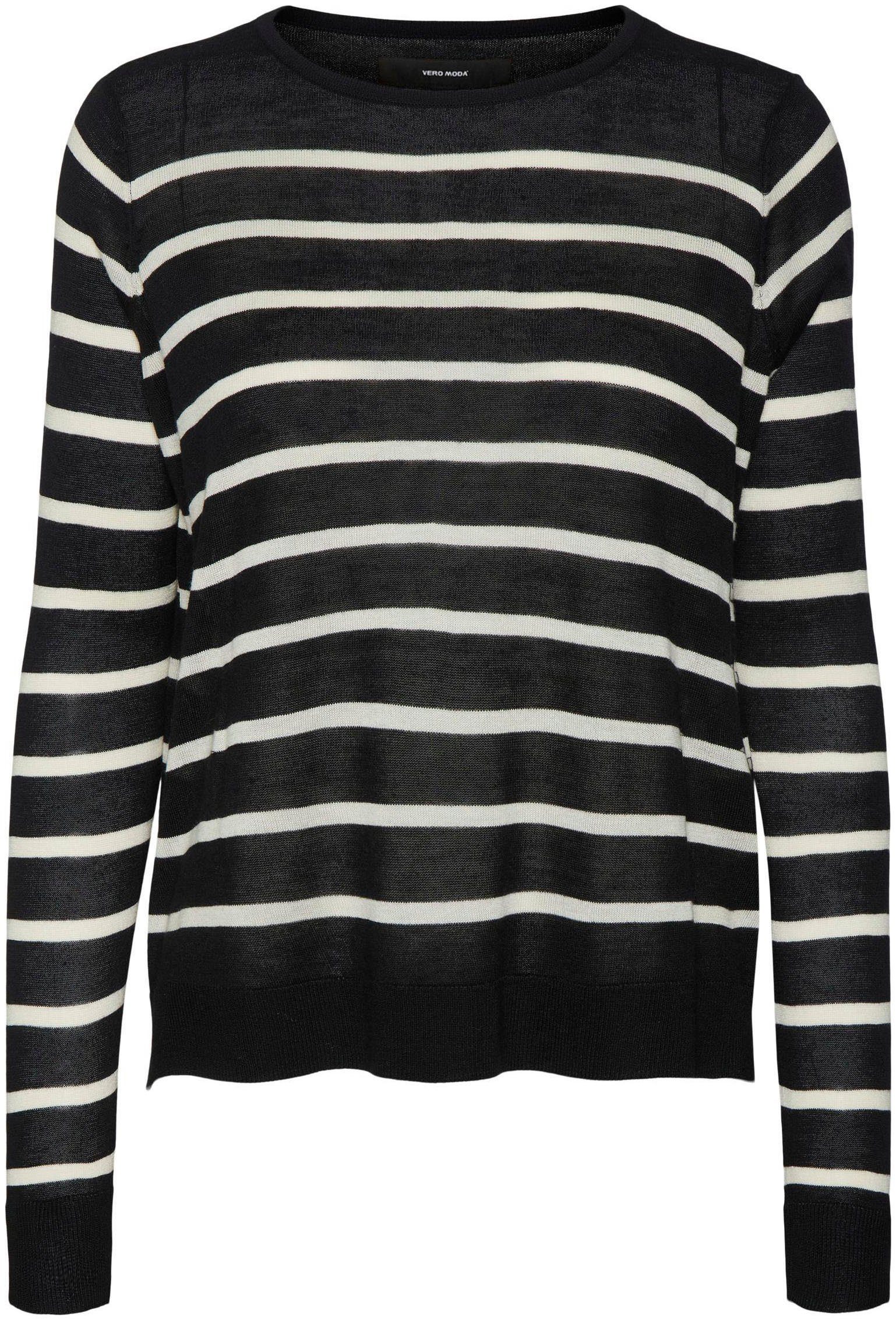 Vero Moda Stripes:BIRCH VMNOVA Rundhalspullover O-NECK GA Black NOOS PULLOVER LS