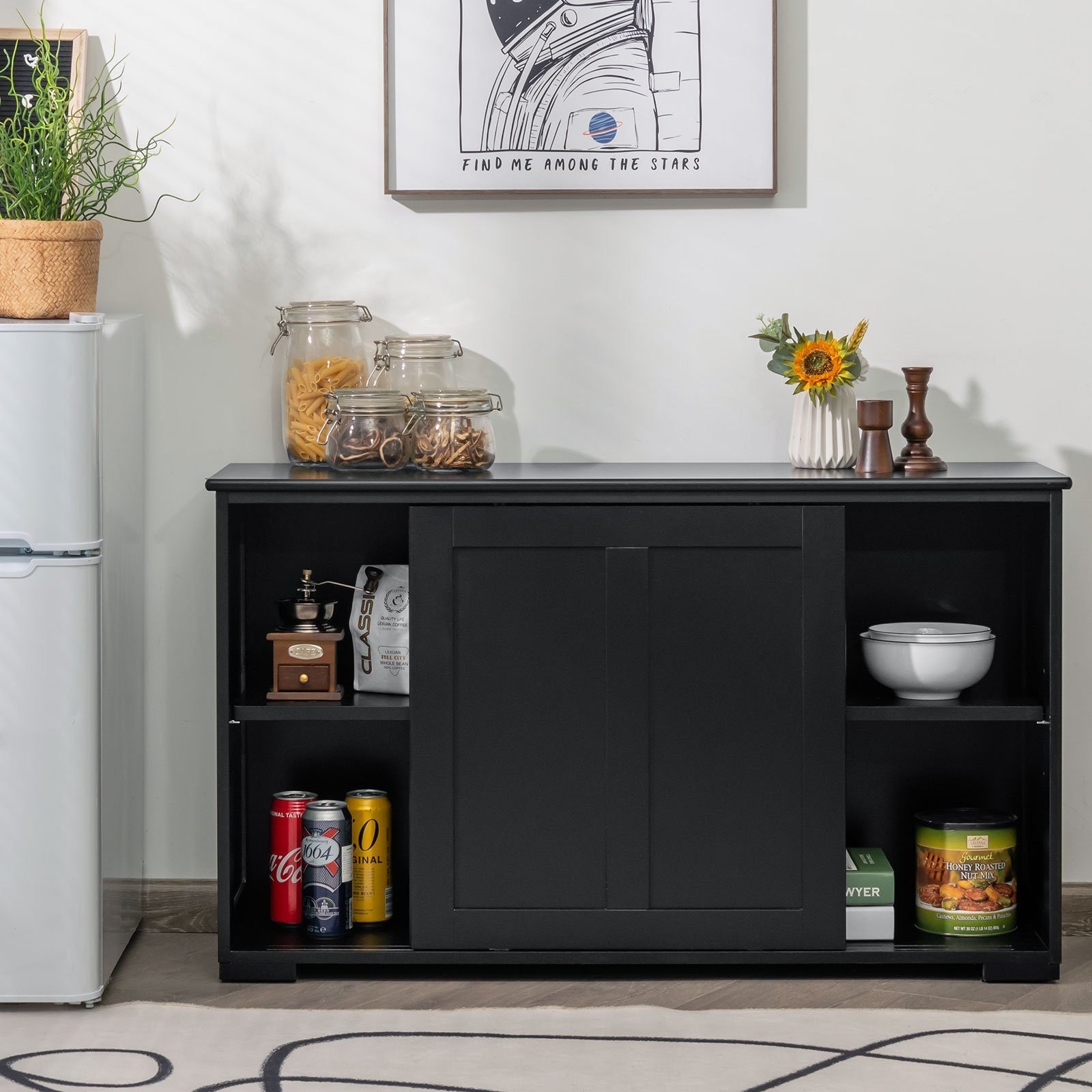 COSTWAY Sideboard, mit Schiebetüren, höhenverstellbarer Ablage, 107x33x60cm günstig online kaufen