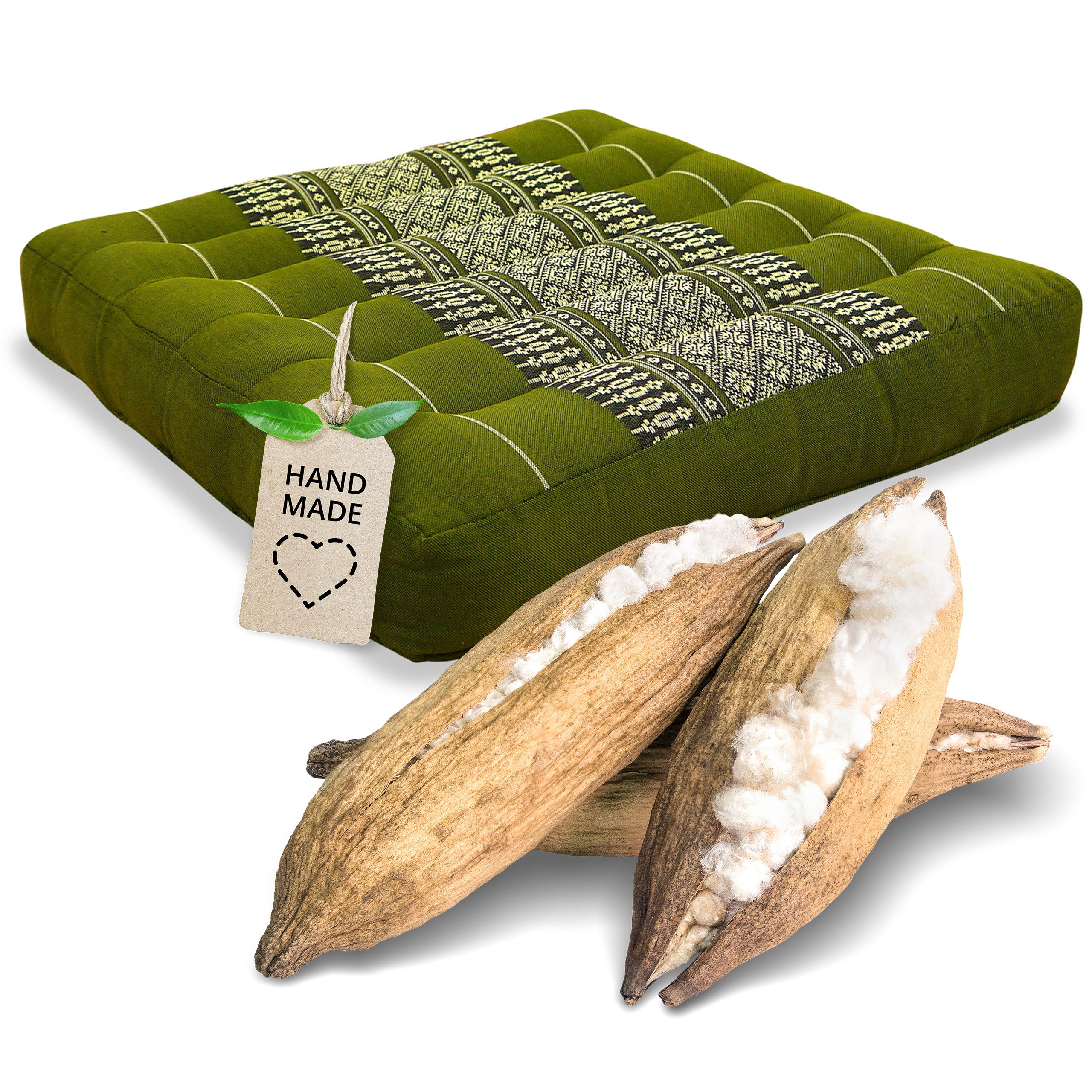 livasia Sitzkissen Sitzkissen 35 cm, vegan und handgefertigt, 35x35x6cm, Kapok