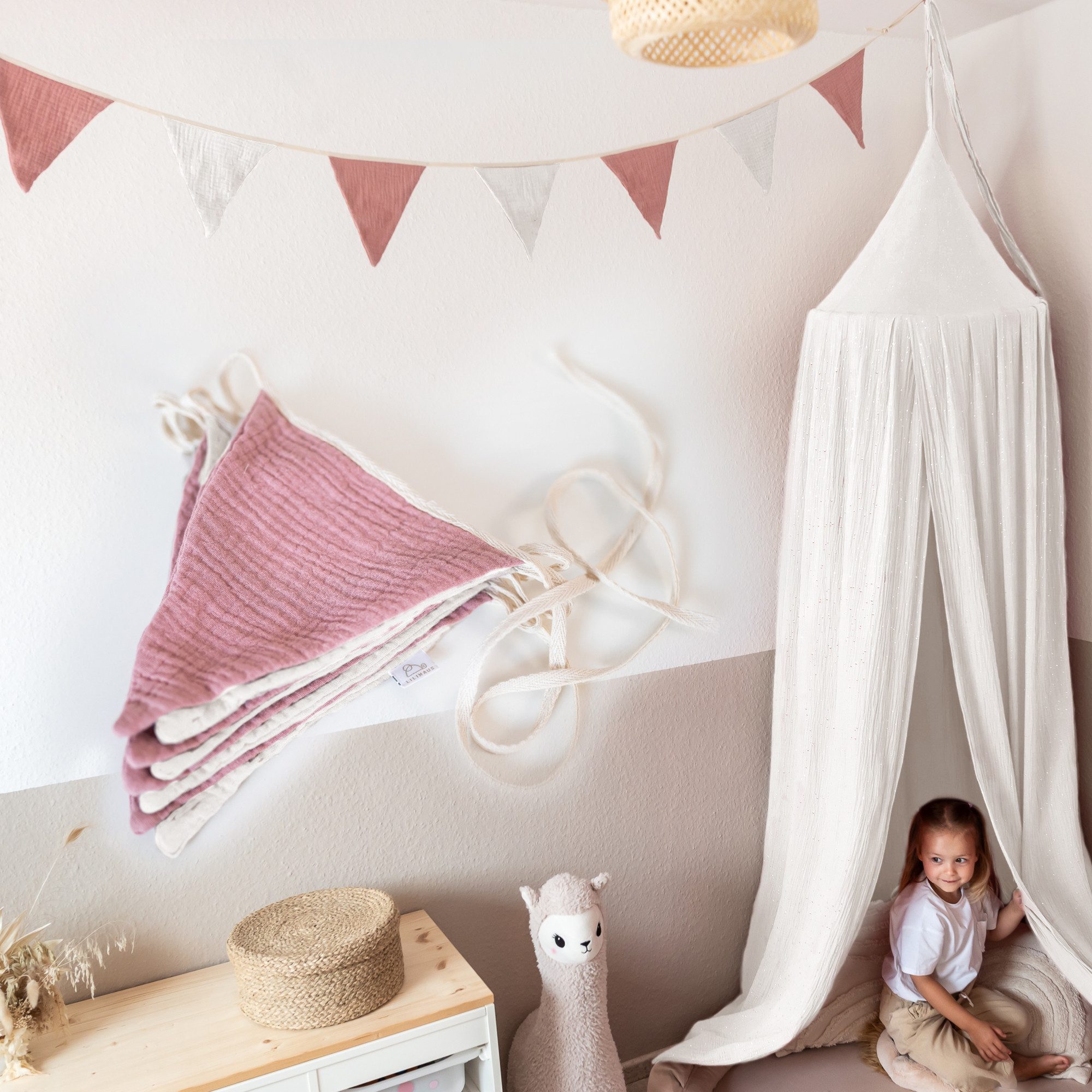 lilimaus Wimpelkette Sternenkette für Kinderzimmer - handgenähte Stoff-Girlande, handgefertigte Stoff-Girlande ca. 300 cm - Wimpel oder Sterne