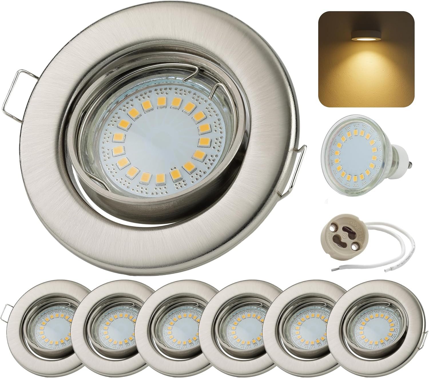 Sweet LED LED Einbaustrahler GU10 6er SET Deckenspot 5W 230V 3000K schwenkbar Chrom, Deckenspots, Deckenstrahler, Einbauleuchten, Einbauspots GU10 Fassung