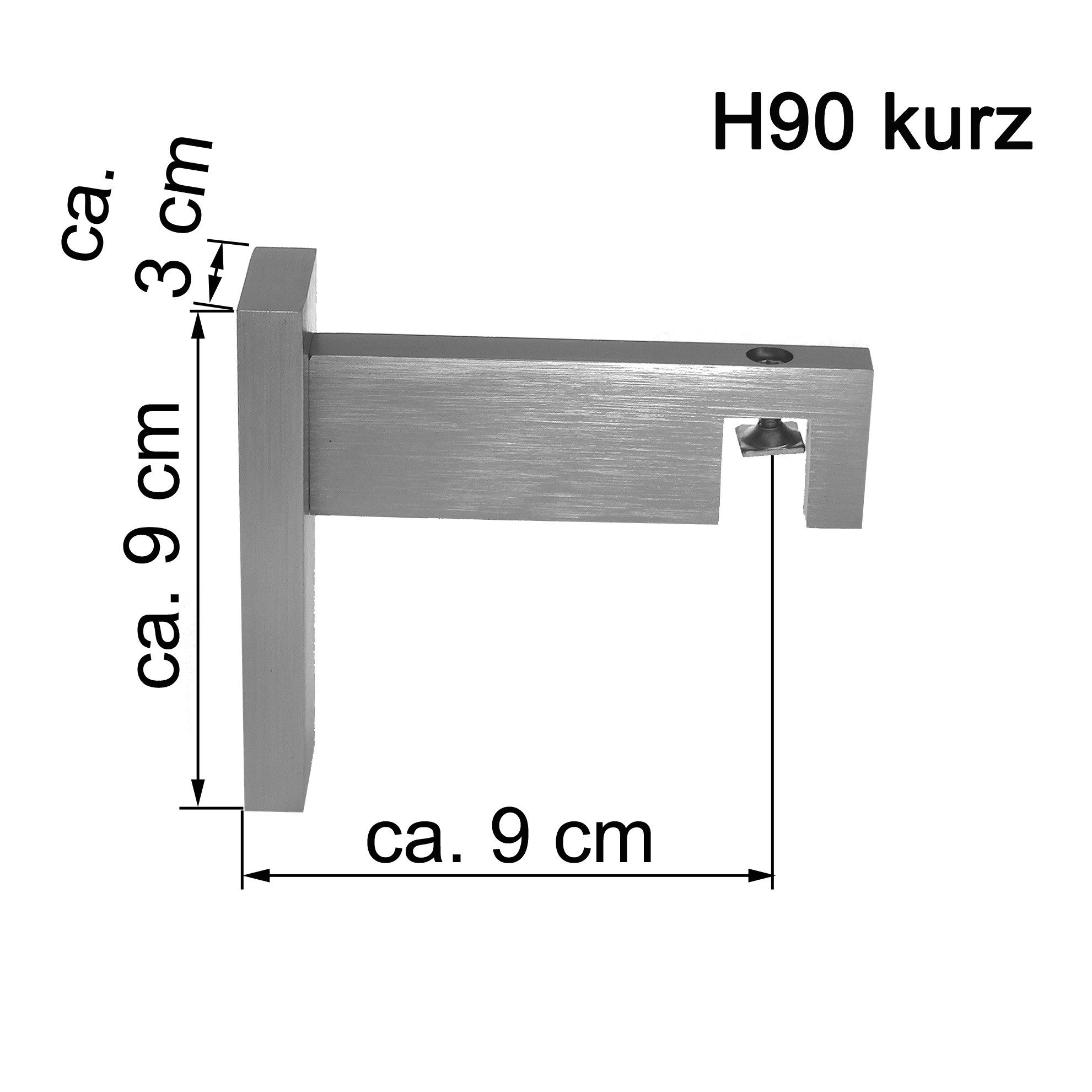 BASIT Gardinenstange eckig Innenlauf Edelstahloptik 30x14 mm mit Wandträgern 200 cm E94, Ø 30 mm, 1-läufig, verschraubt, Aluminium, H90 200 cm E94 mit Kristallen