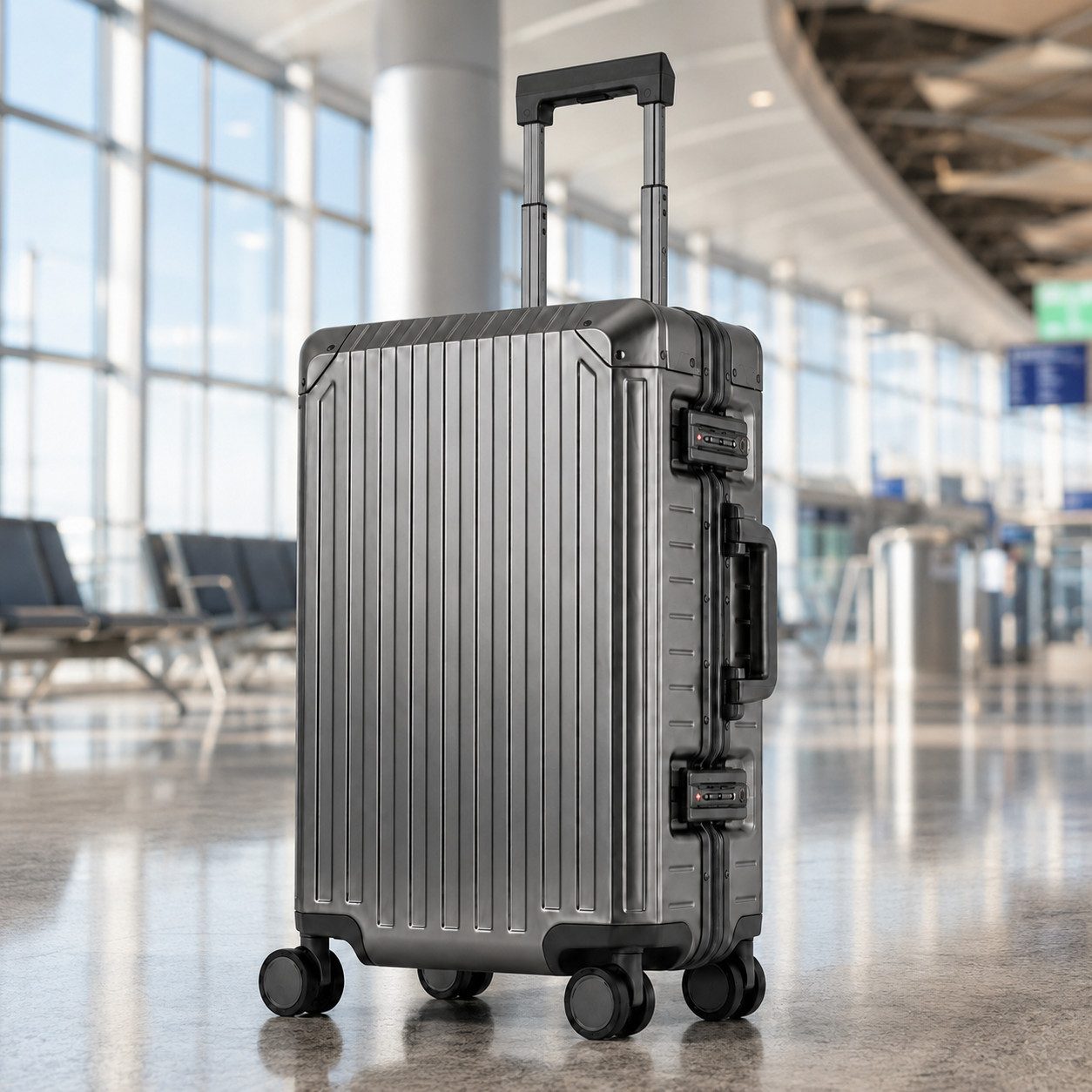 Travelhouse Handgepäckkoffer 100% Aluminium TOKYO - verschiedene Farben, 4 Rollen, mit stabilem Aluminium-Gehäuse und verstärkten Ecken