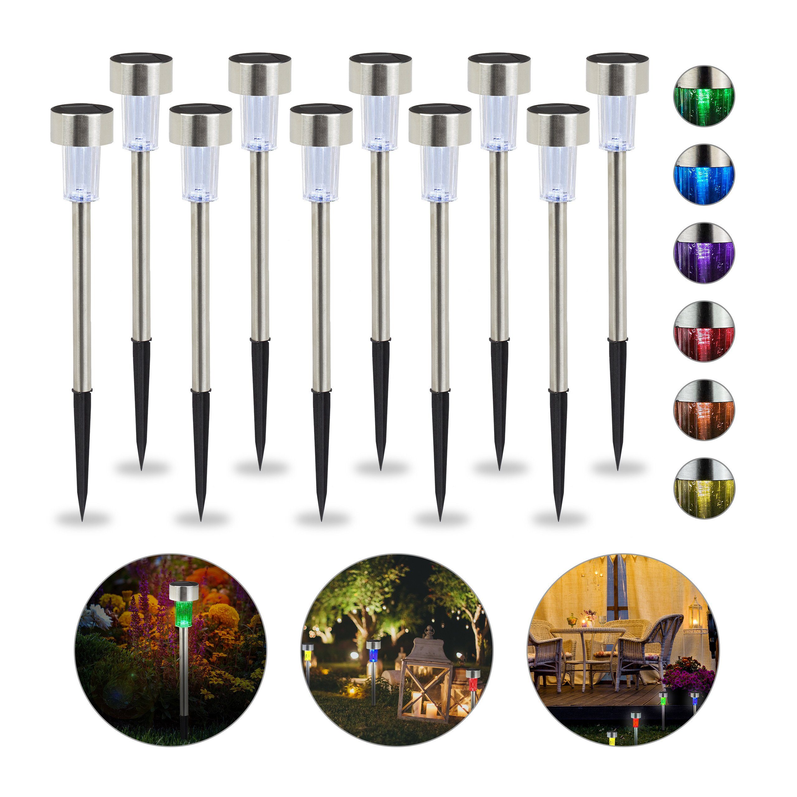 relaxdays Gartenleuchte LED Solarleuchte 10er Set, Farbwechsel günstig online kaufen