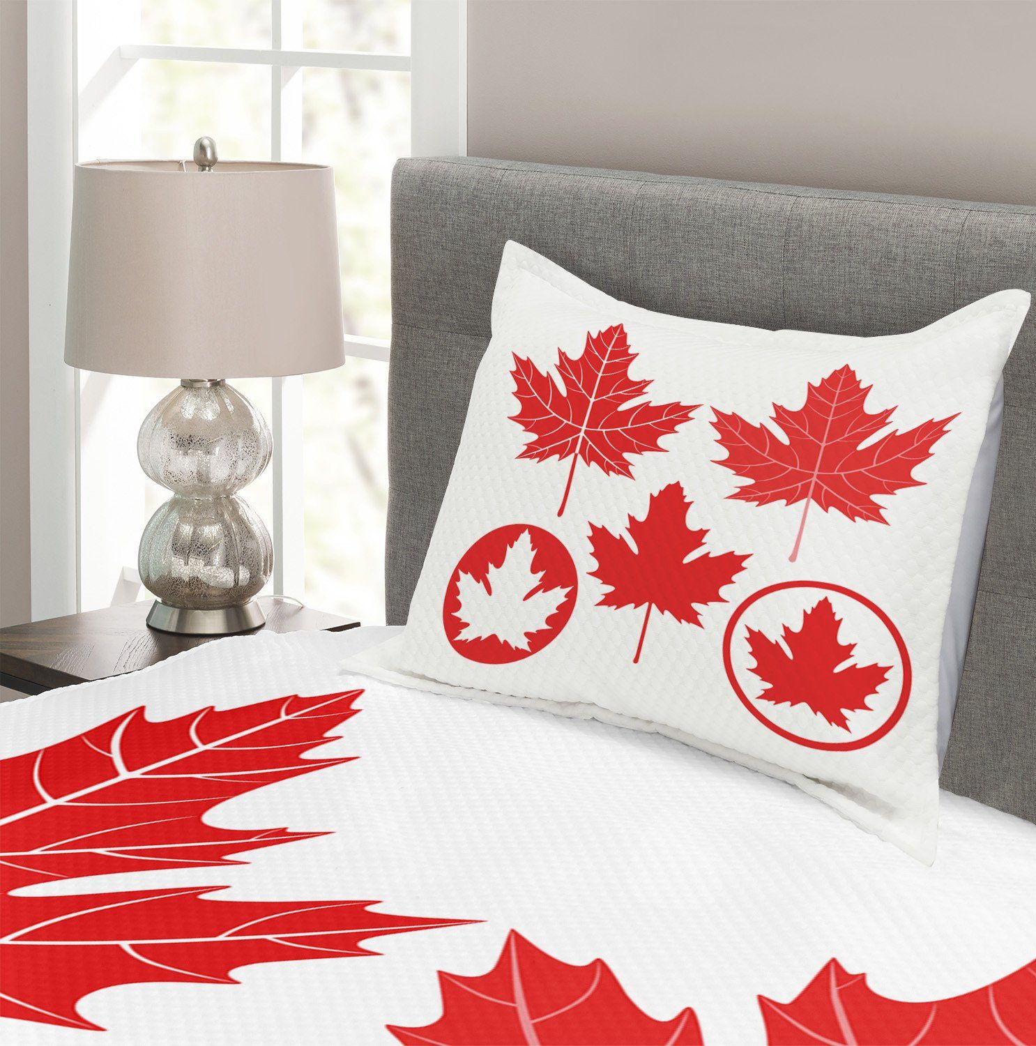 mit Blätter Set Abakuhaus, Kanadische Waschbar, Flagge Tagesdecke Kissenbezügen Motive
