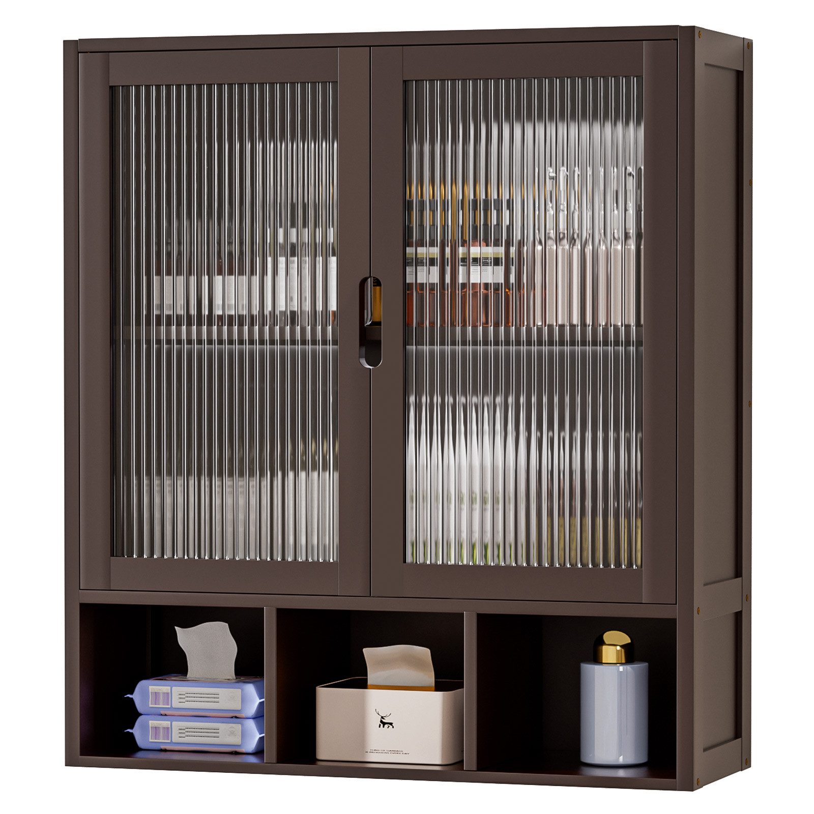 Yorbay Hängeschrank Bambus Badezimmerschrank (59x22x66 cm, Magnetverschluss günstig online kaufen