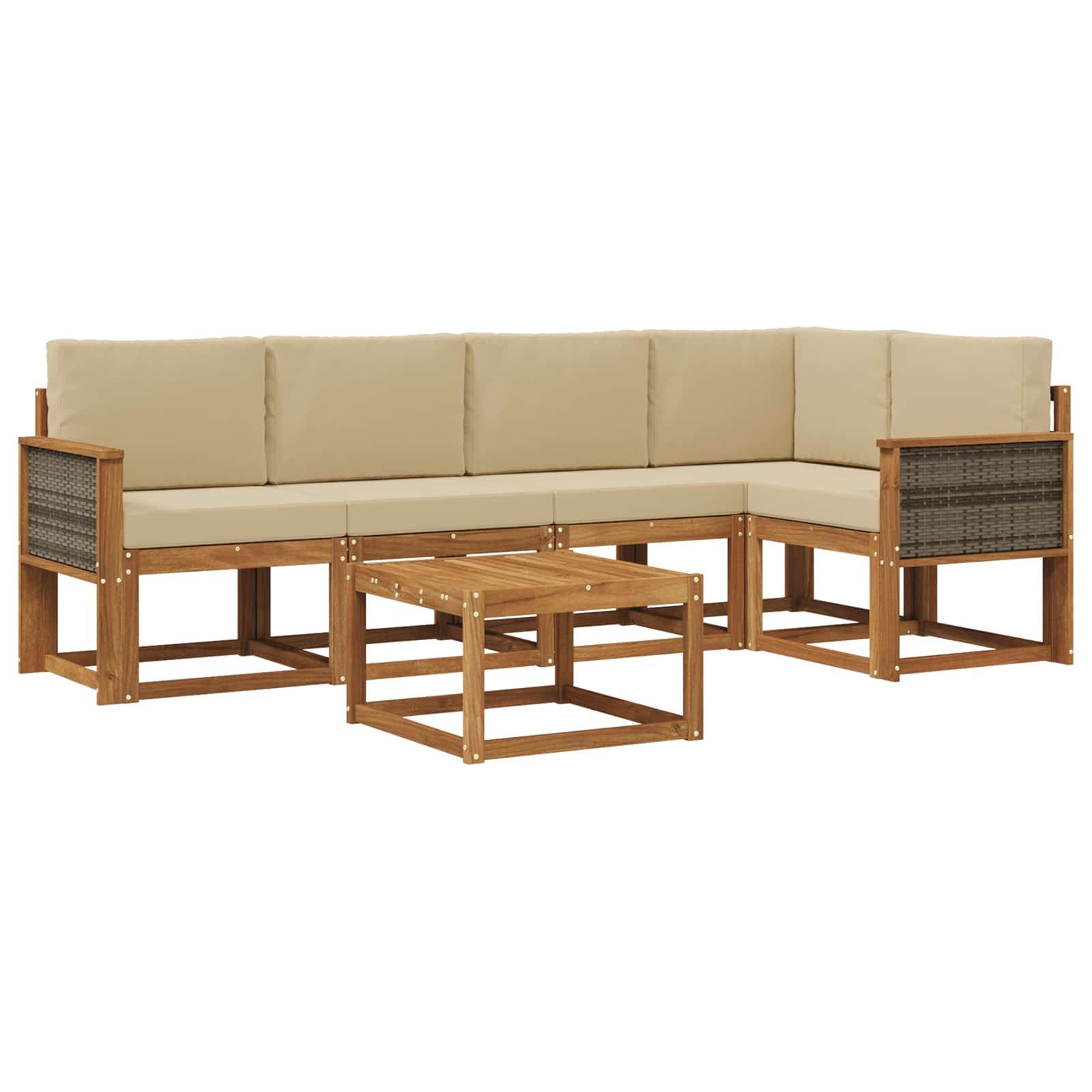 vidaXL Gartenlounge-Set Outdoor-Sofagarnitur 6 Stk. Natur und Beige Massivholz, (6-tlg)