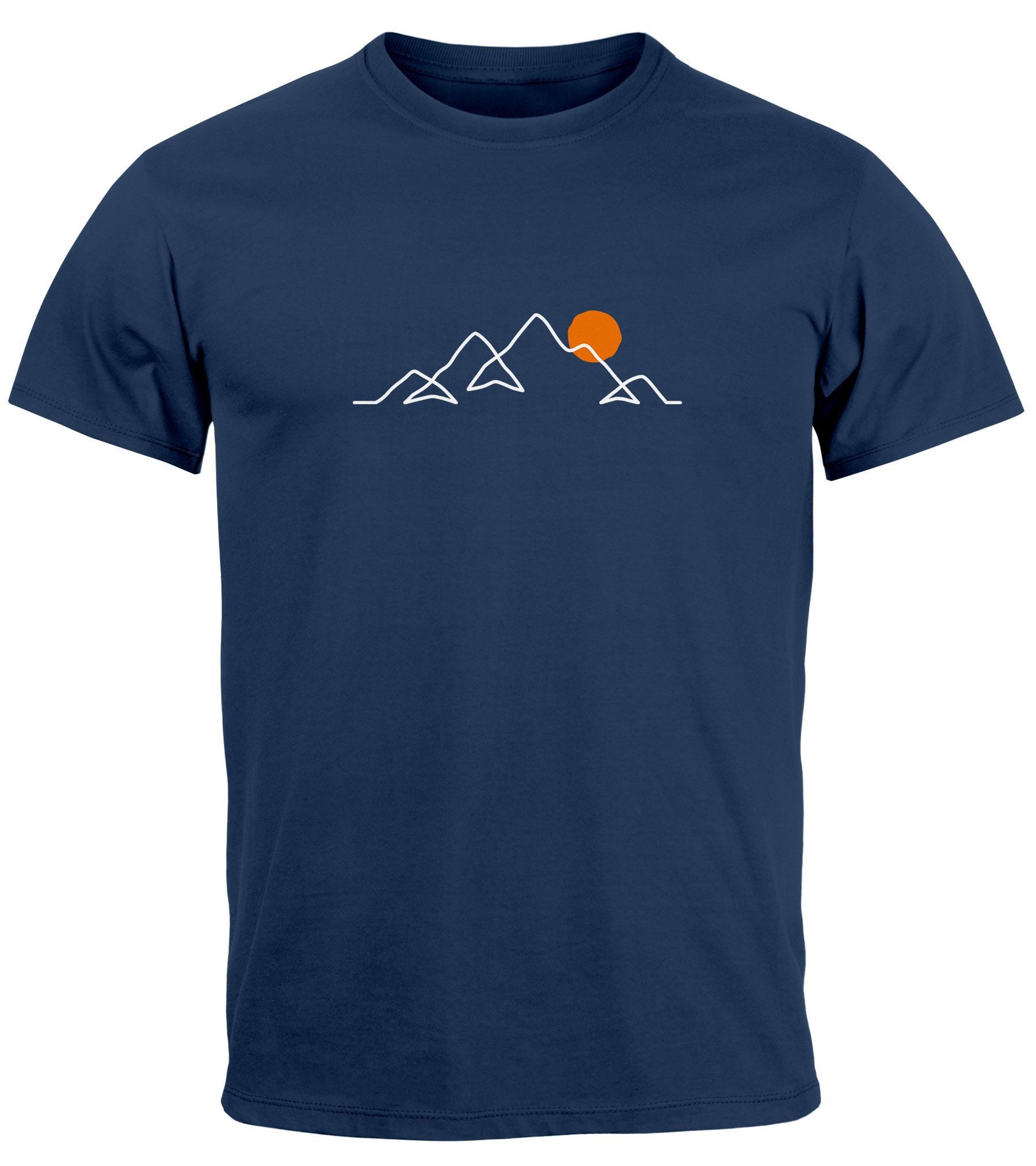 Neverless Print-Shirt Herren T-Shirt Frontprint Line-Art Berge Wandern Natur Outdoor mit Print