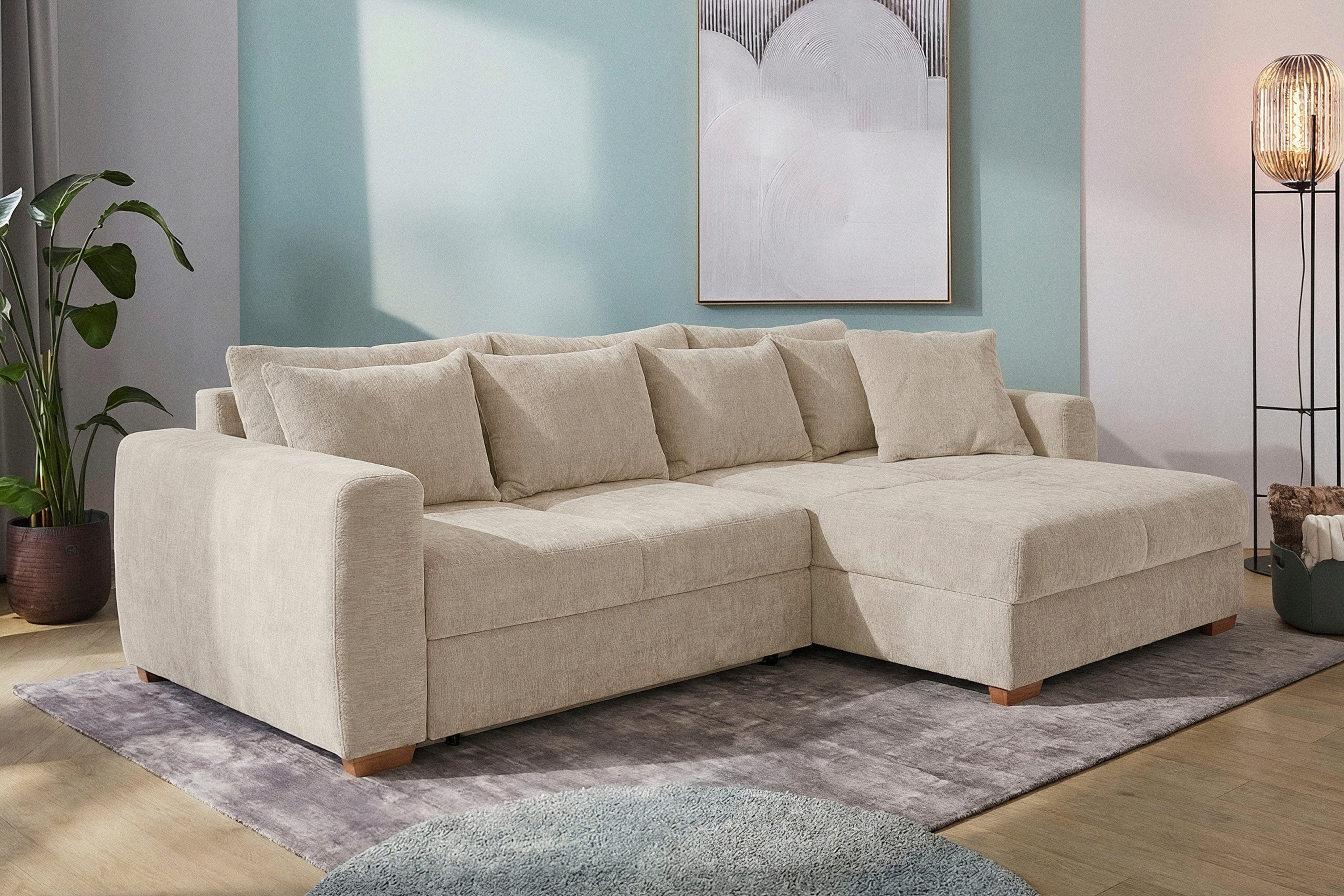 Jockenhöfer Gruppe Ecksofa Kampen L-Form, B: 288 cm, Liegefl. 153x245 cm, mit Schlaffunktion, Bettkasten & Zierkissen, Federkern