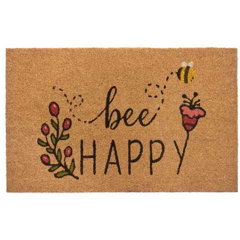 Fußmatte Bee Happy, HANSE Home, rechteckig, Höhe: 15 mm, Kokos, Schmutzfangmatte, Outdoor, Rutschfest, Innen, Kokosmatte, Flur