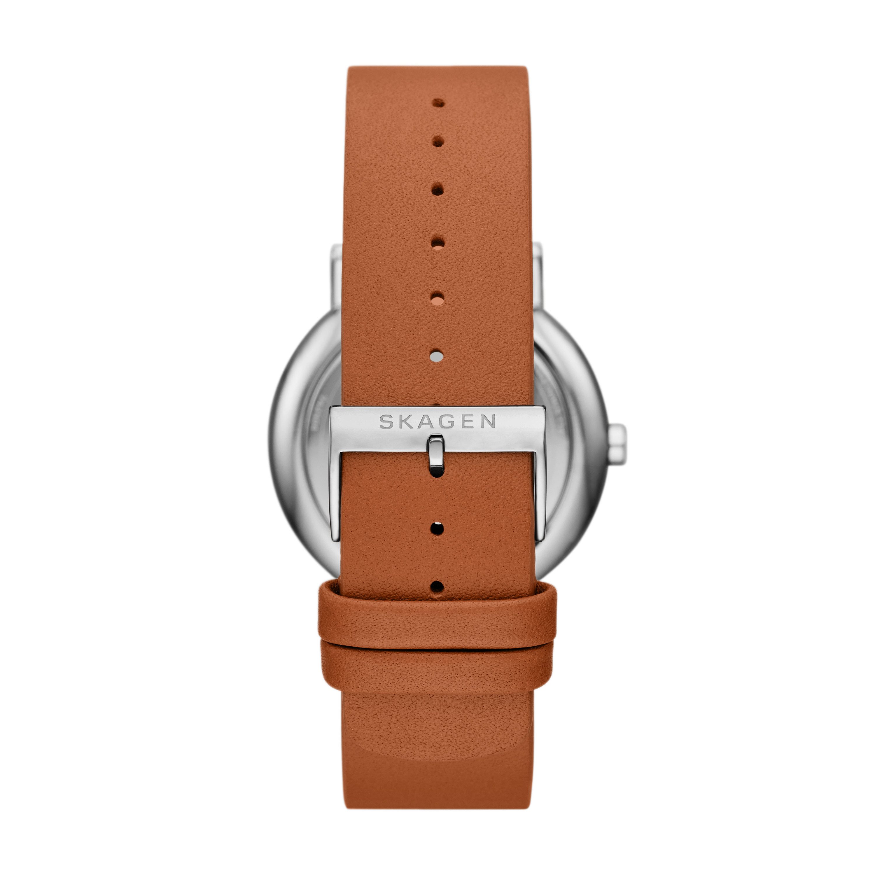 SKAGEN Quarzuhr Signatur SKW6943, Armbanduhr, Herrenuhr, Lederarmband, analog, Tag, Wochentag
