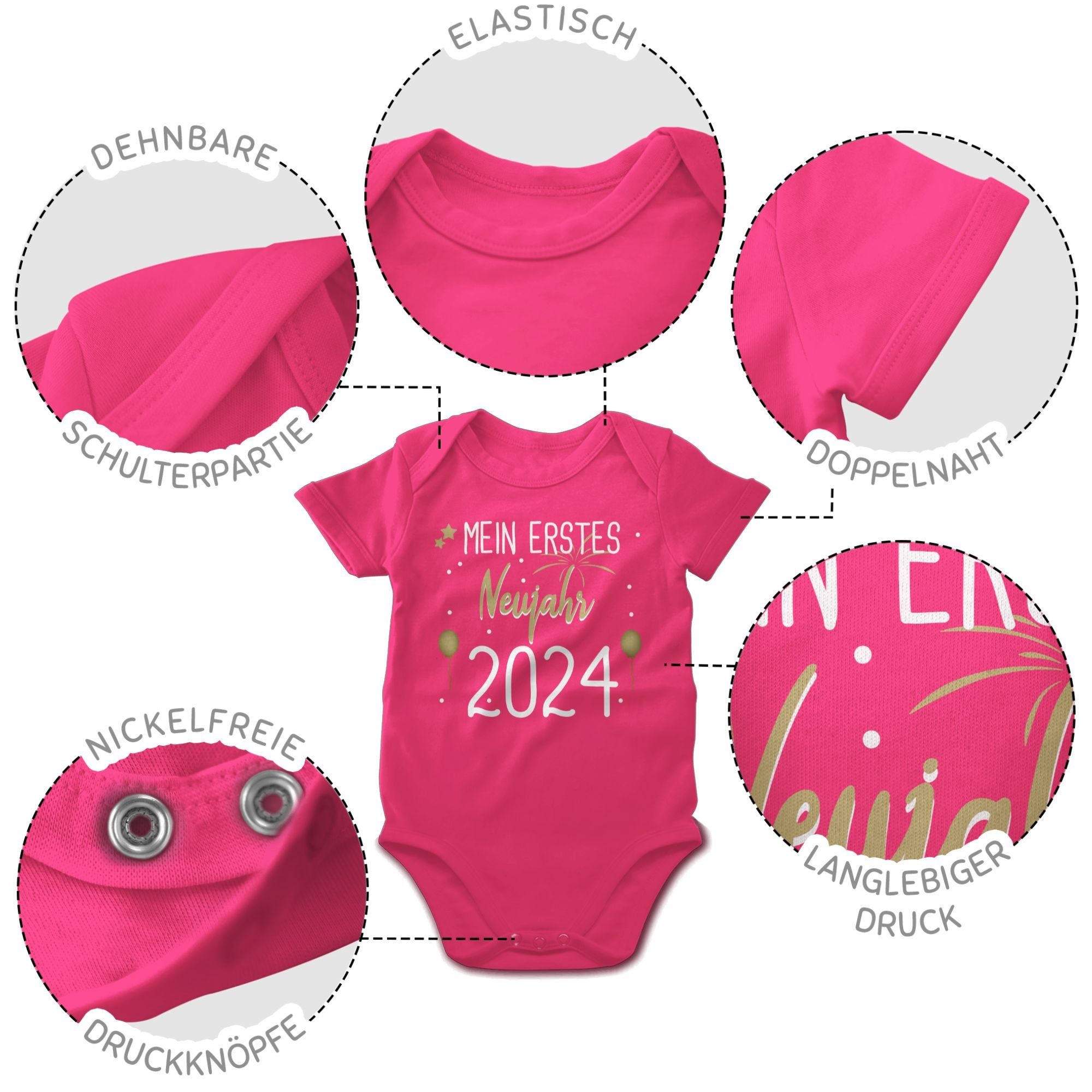 Shirtracer 2024 weiß Neujahr Silvester 2 Mein Shirtbody Fuchsia 1. Baby