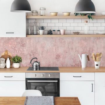 Bilderdepot24 Küchenrückwand rosa dekor Kunst Vintage Rosa Korallengrund Wandverkleidung Küche, (1-tlg., Nischenrückwand - für Fliesenspiegel ohne Bohren - matt), Spritzschutz Rückwand Küche Herd - Folie selbstklebend versch. Größen