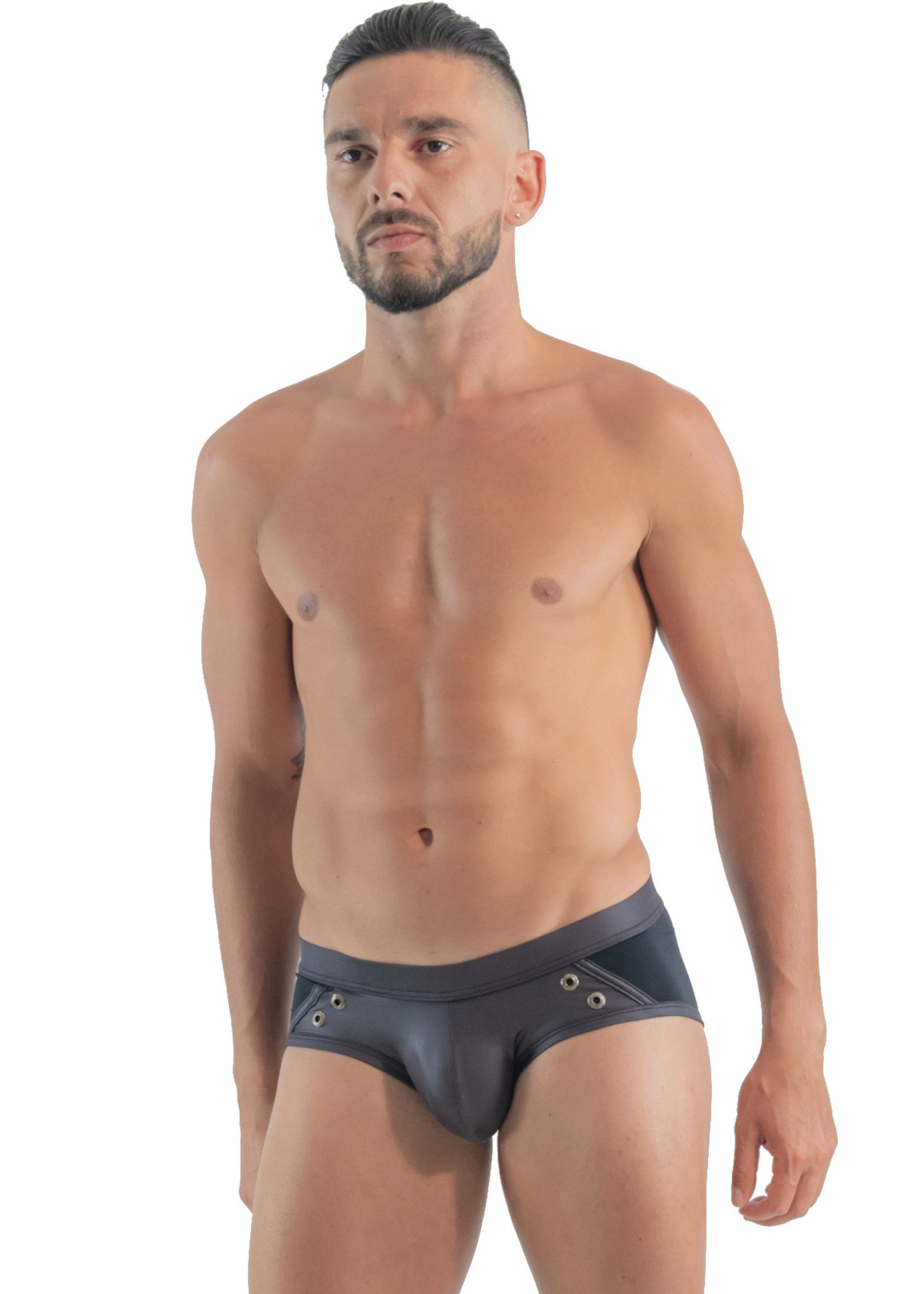 Geronimo Slip Erotic Mission Slip mit Nieten Black (Slip, 1-St., Lederoptik)