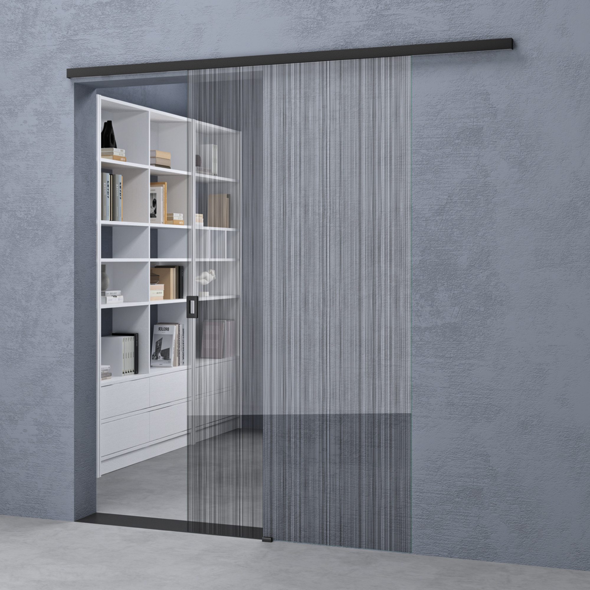 doporro Glasschiebetür Schiebetür Komplettset Zimmertür mit Sicherheitsfolie 8mm ESG Mu001, Aluminiumkonstruktion