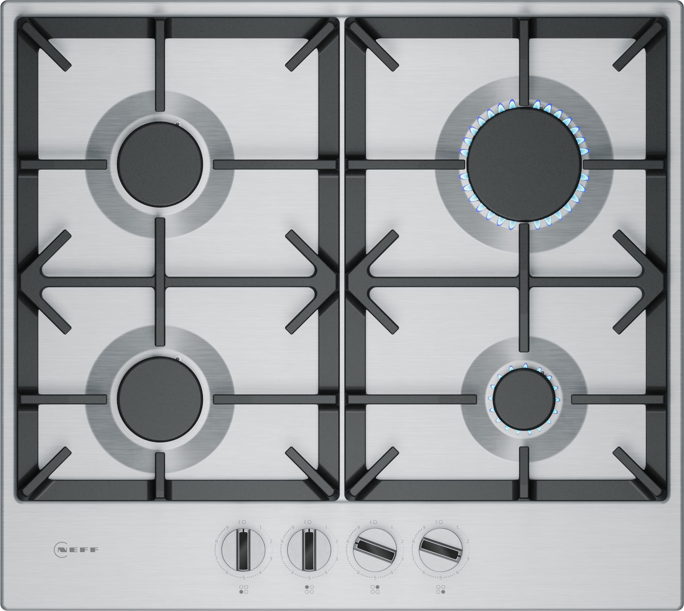 NEFF Gas-Kochfeld N 70 T26CIP8N0, Stabile Gusseisen-Topfträger & präzise FlameSelect®-Steuerung