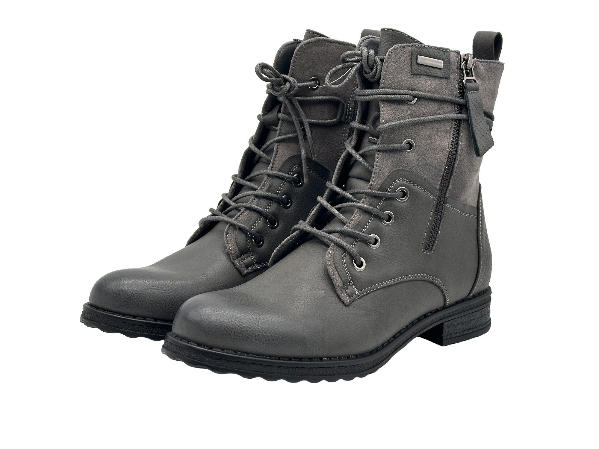 Nowaland Casual Damen Boots mit Warmfutter und Reißverschluss Stiefelette Dekorative Schnürung und kuscheliges Warmfutter