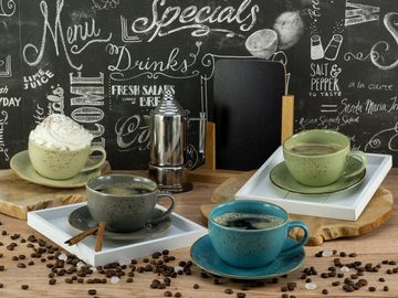 CreaTable Cappuccinotasse Kaffeetasse NATURE COLLECTION, Steinzeug, Tassen Set, naturfarben mit Sprenkel, 4 Tassen, 4 Untertassen