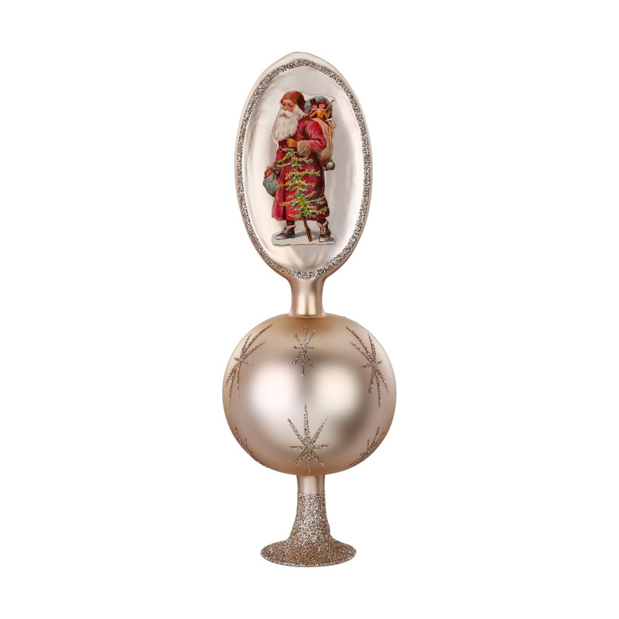 INGE-GLAS® Christbaumspitze, Christbaumspitze Glas 26,5cm mit Weihnachtsmann Motiv Beige Braun