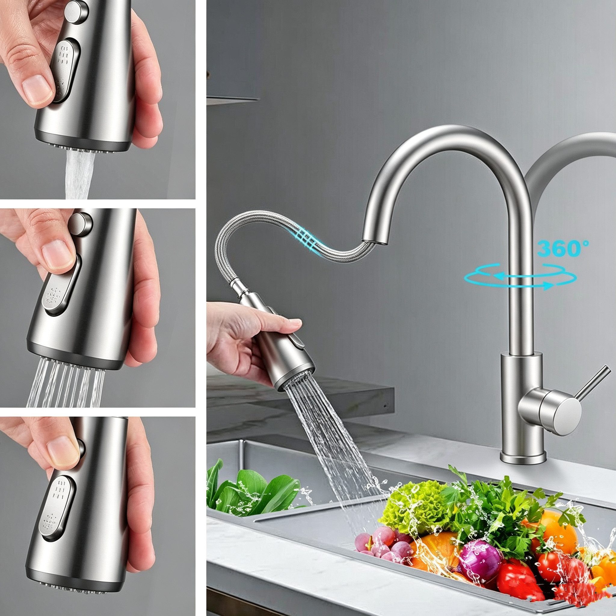 Fyrove Waschtischarmatur Wasserhahn Bad Schwarz,Waschtischarmatur Waschbecken-Küchenarmatur (schwarz,mit Handbrause,Küchenarmatur,ausziehbar,Küchenarmatur,2 Strahlarten,360 Grad drehbar,Wasserhahn aus Edelstahl 304,Armatur mit Herausziehbar Brause Mischbatterie Ausziehbar Kalt- und Warmwasserhahn Badarmatur einhebelmischer für Badzimmer Garten Küche)