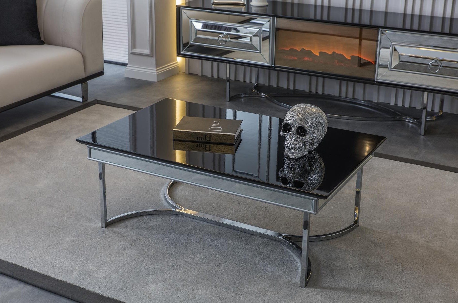 Xlmoebel TV-Schrank Luxus Wand Fernseher Set mit Couchtisch und Sideboard in Silber Made in Europa